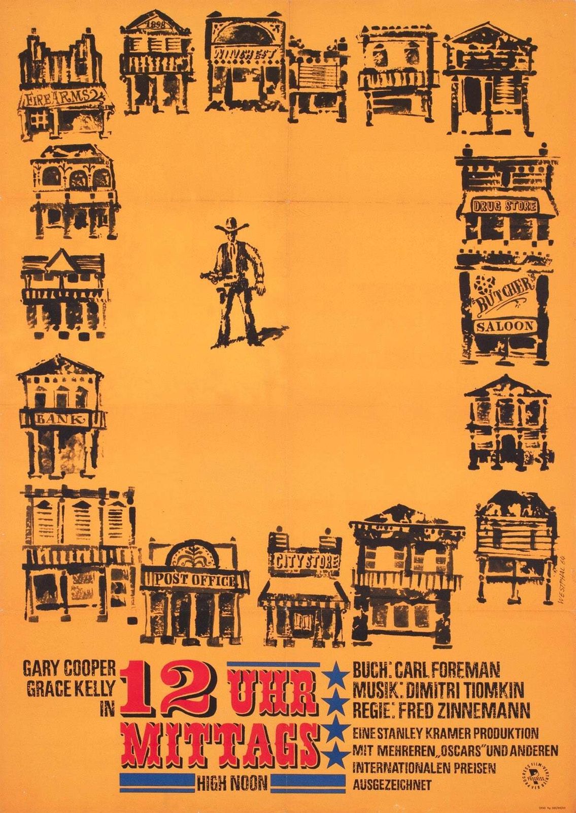 Affiche de cinéma A1 est-allemande pour High Noon, 1965, Fred Westphal