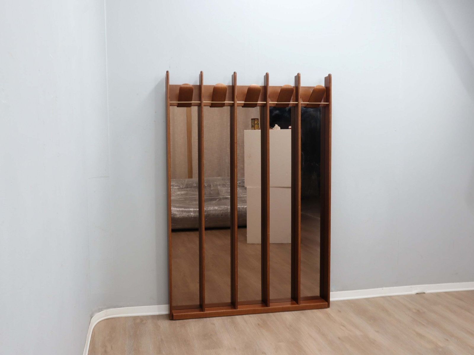 Vintage 1970s La Moderna Wood Entryway Coat Rack With Mirrors photo vinterior