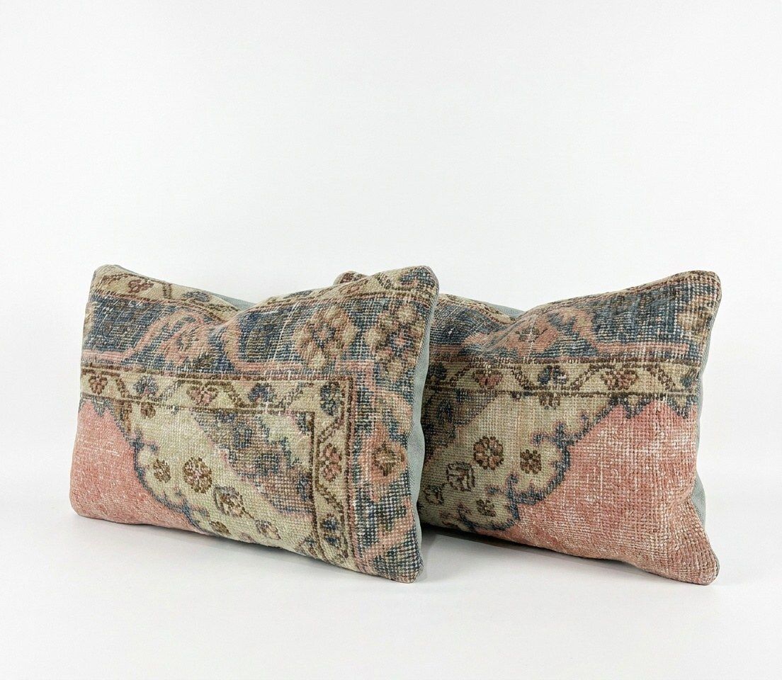 Housse de coussin lombaire en tapis Oushak turc, 35 x 60 cm et 40 x 60 cm, lot de deux photo furniture