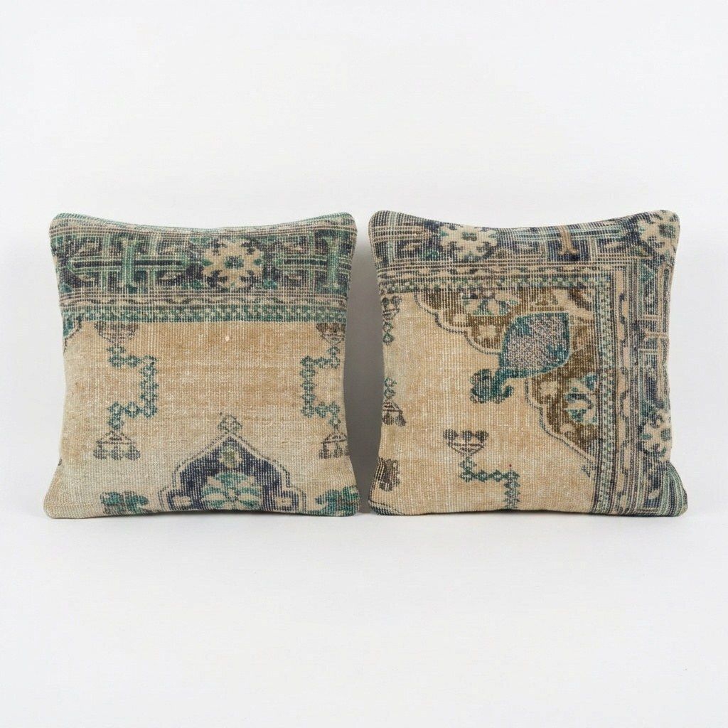 Turkische Oushak vloerkleeddeksel voor kussen 48 x 50 cm & 50 x 50 cm, set van twee