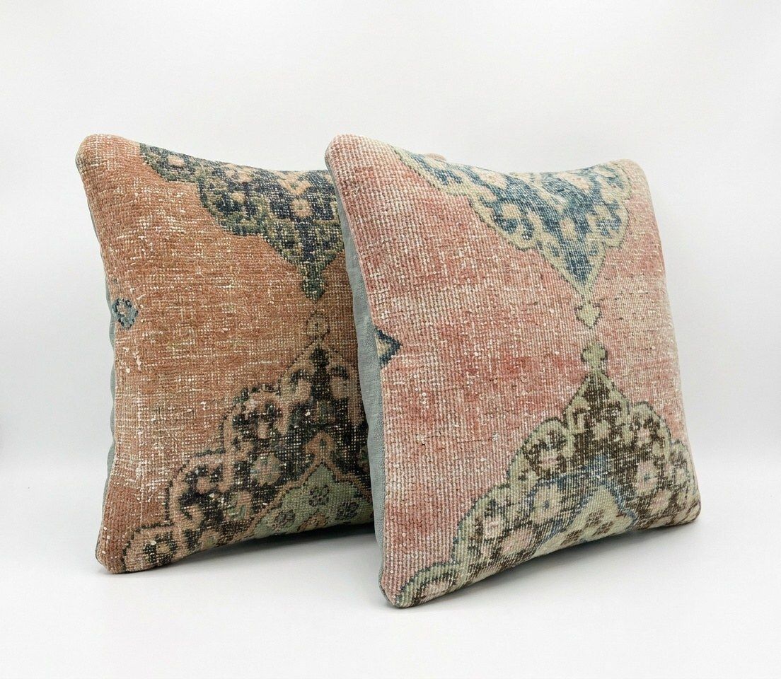 Anatolian Oushak Rug Pillow Cover 50 X 50 Cm   Set Of Two photo for sale