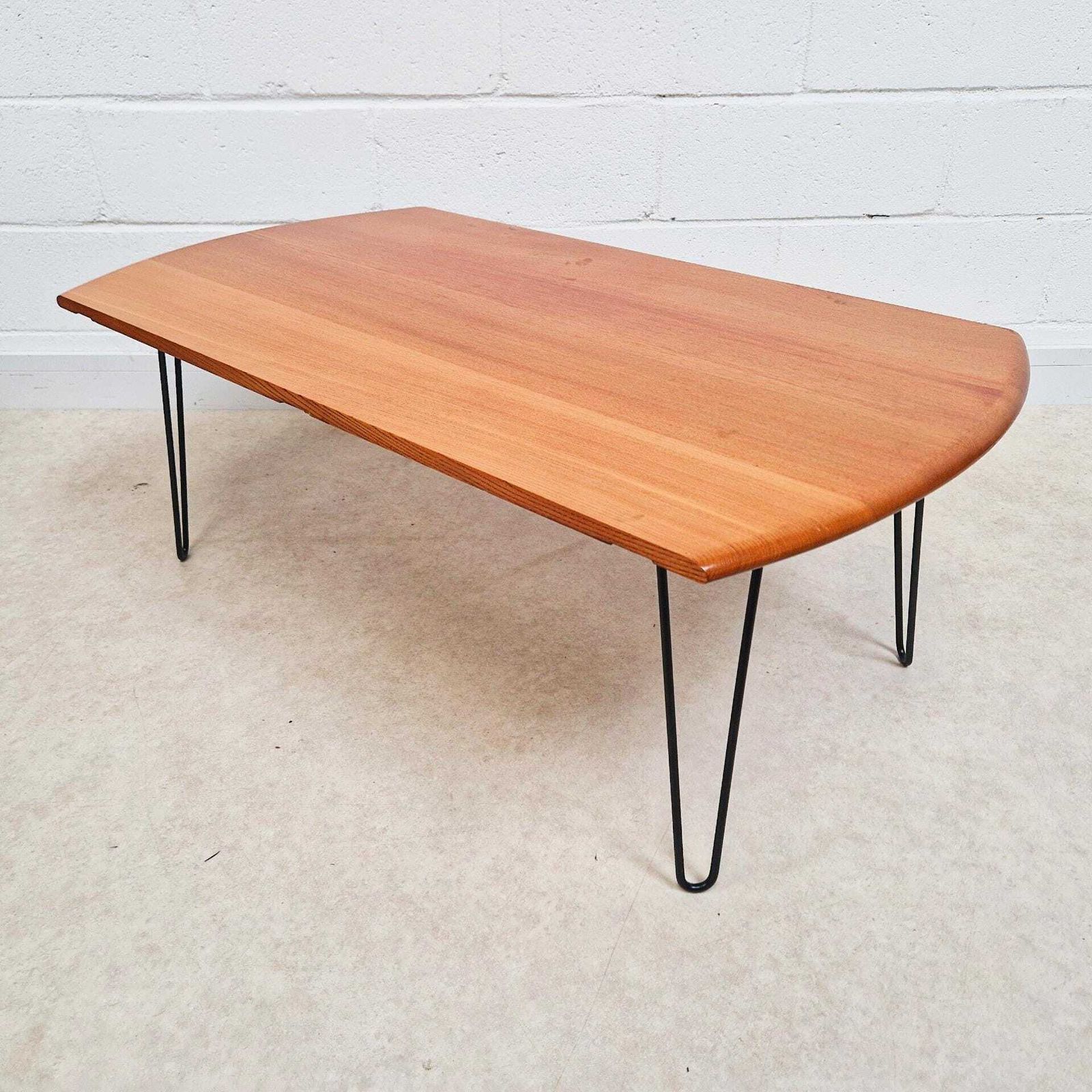 Ercol Solid Elm & Steel Hairpins Salvaged Mid Century Coffee Table Pg194 photo vinterior