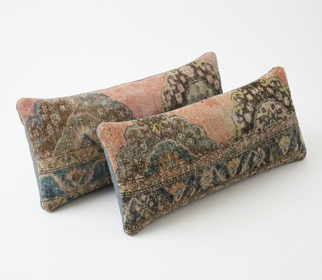 Housse de coussin bohème en kilim turc, 38 x 120 cm et 39 x 120 cm, lot de deux photo for sale