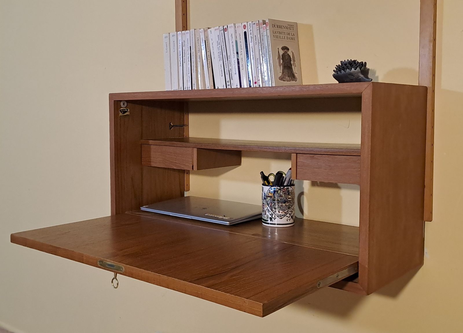 photo vintage Secretary Wall Unit In Teak By Kjell Riise, Scandinavian Mid Century 1960s