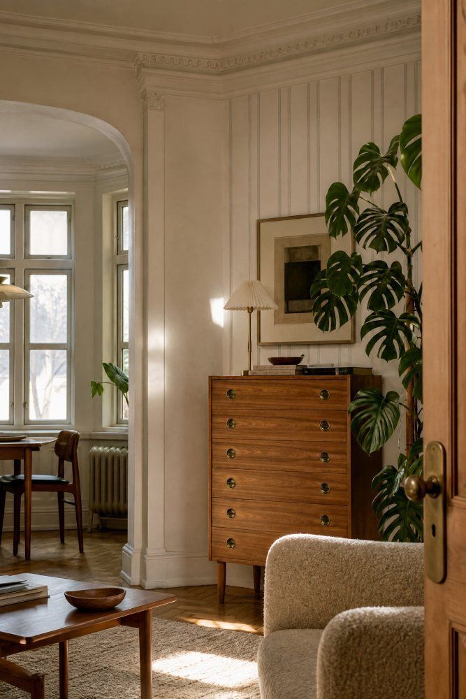 photo vintage Mid Century Danish Modern High Teak Highboy With Brass Handles, 1960s