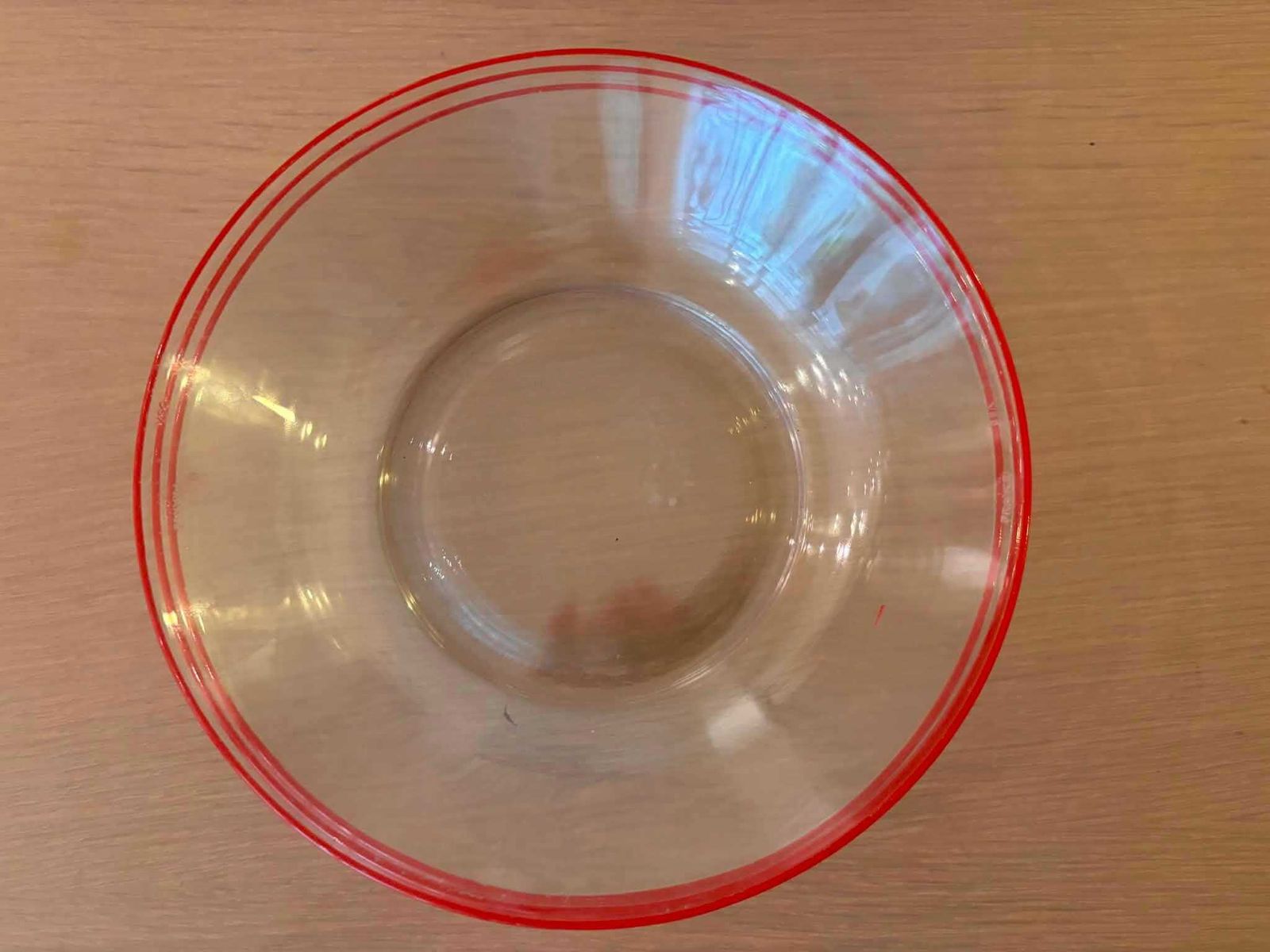 Vintage Vsg France Glazen Soepborden Met Rode Rand, Set Van 3 – Ca. Jaren 1950–1960, Frans Transparant Glas, Diepe Borden, Mid Century Pasta  En Risottoborden photo vintage
