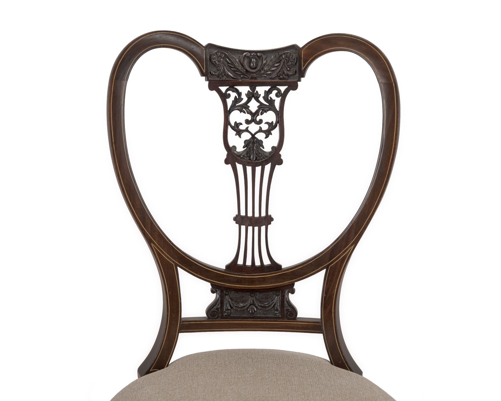 Set Of Four Fine Sheraton Revival Inlaid Mahogany Salon Chairs, C.1900 photo for sale