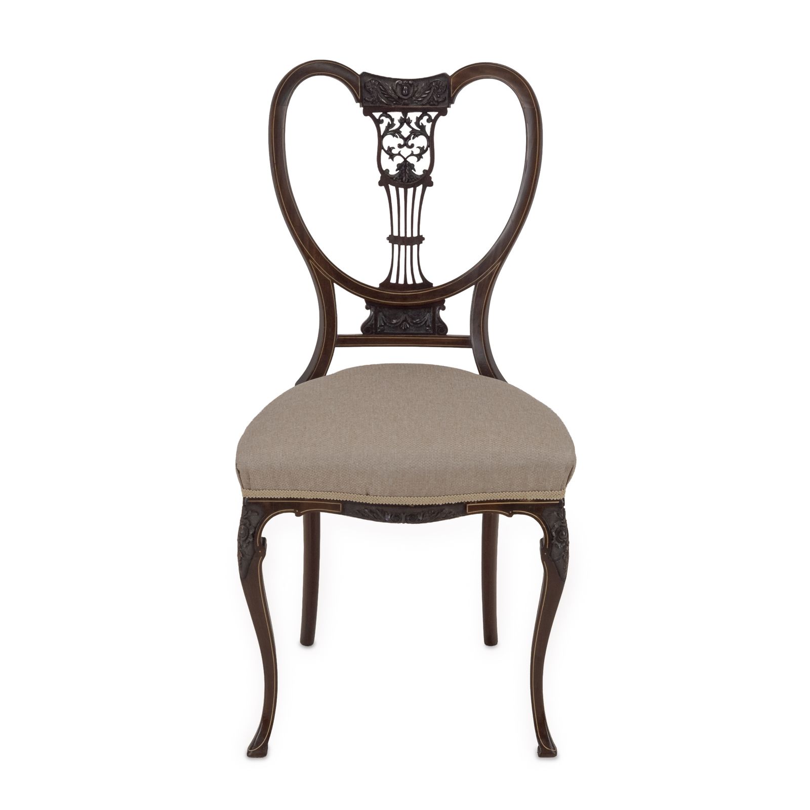 1450.0 Set Of Four Fine Sheraton Revival Inlaid Mahogany Salon Chairs, C.1900 photo