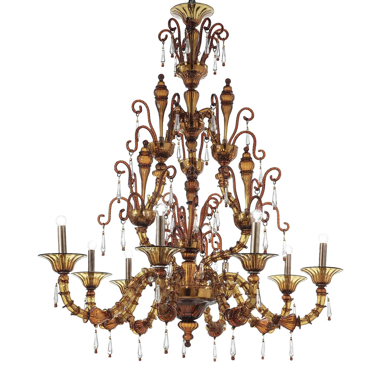 Handcrafted Modern Brown Ca’ Rezzonico Chandelier With Curled Murano Glass Details