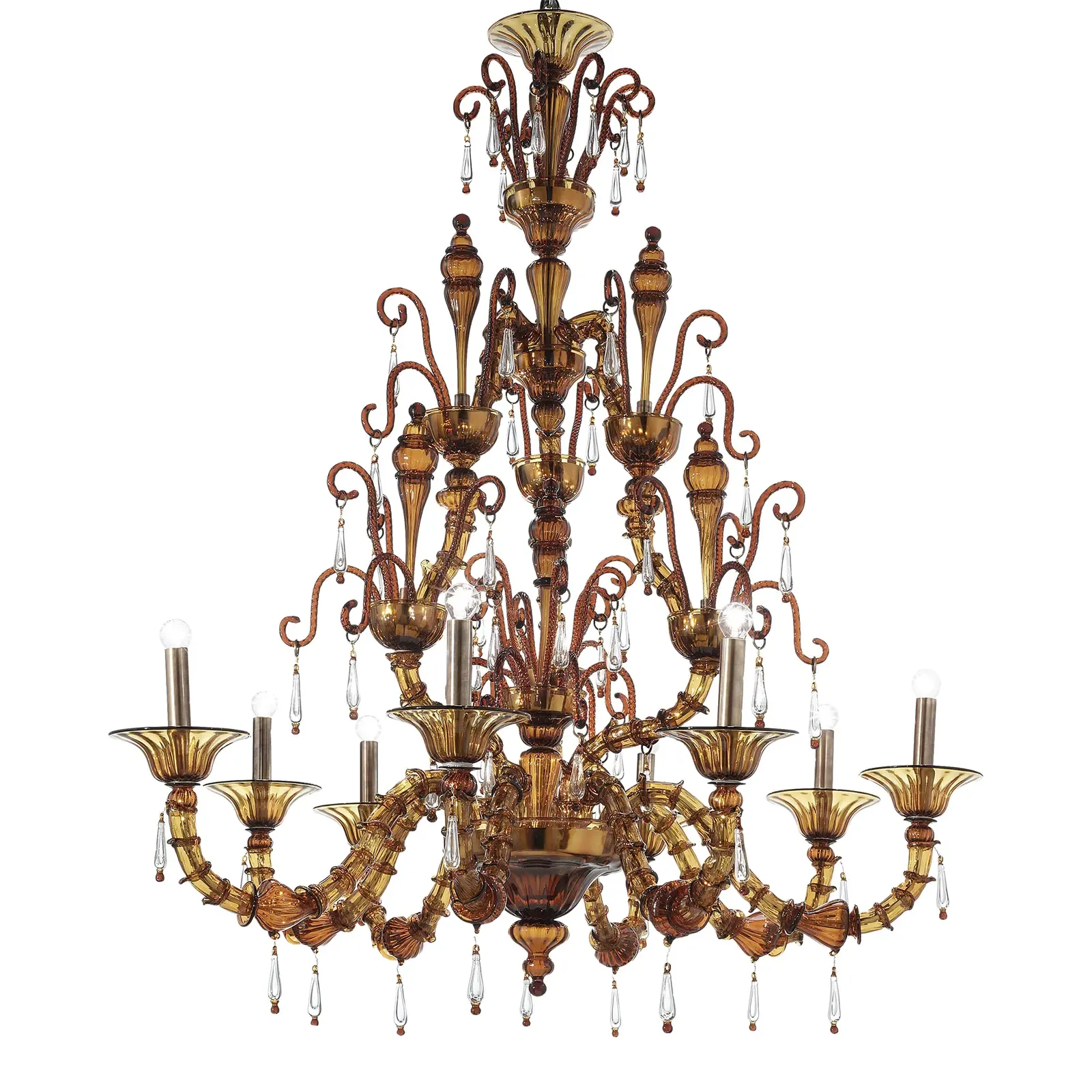 Handcrafted Modern Brown Ca’ Rezzonico Chandelier With Curled Murano Glass Details photo furniture