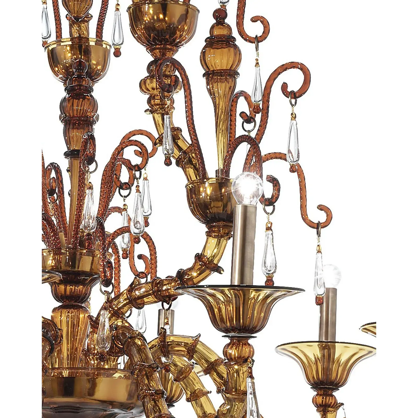 Handcrafted Modern Brown Ca’ Rezzonico Chandelier With Curled Murano Glass Details photo Lighting
