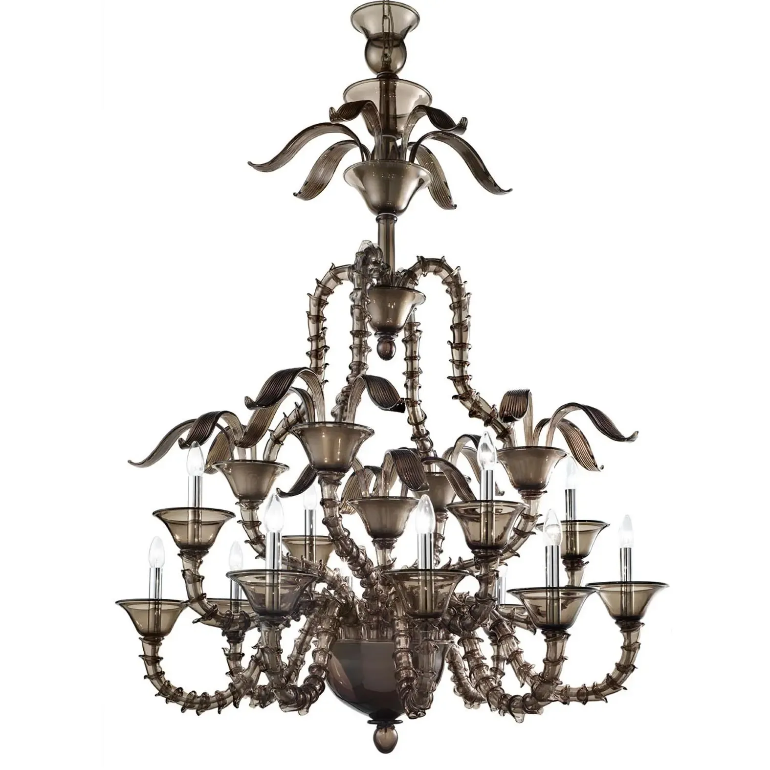 Handcrafted Modern Fumé Murano Glass Chandelier – Ca’ Rezzonico Collection photo vinterior