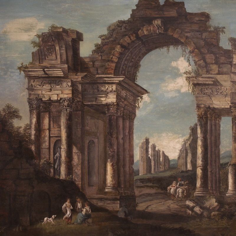 20e-eeuws Italiaans architectonisch capriccio-schilderij photo for sale