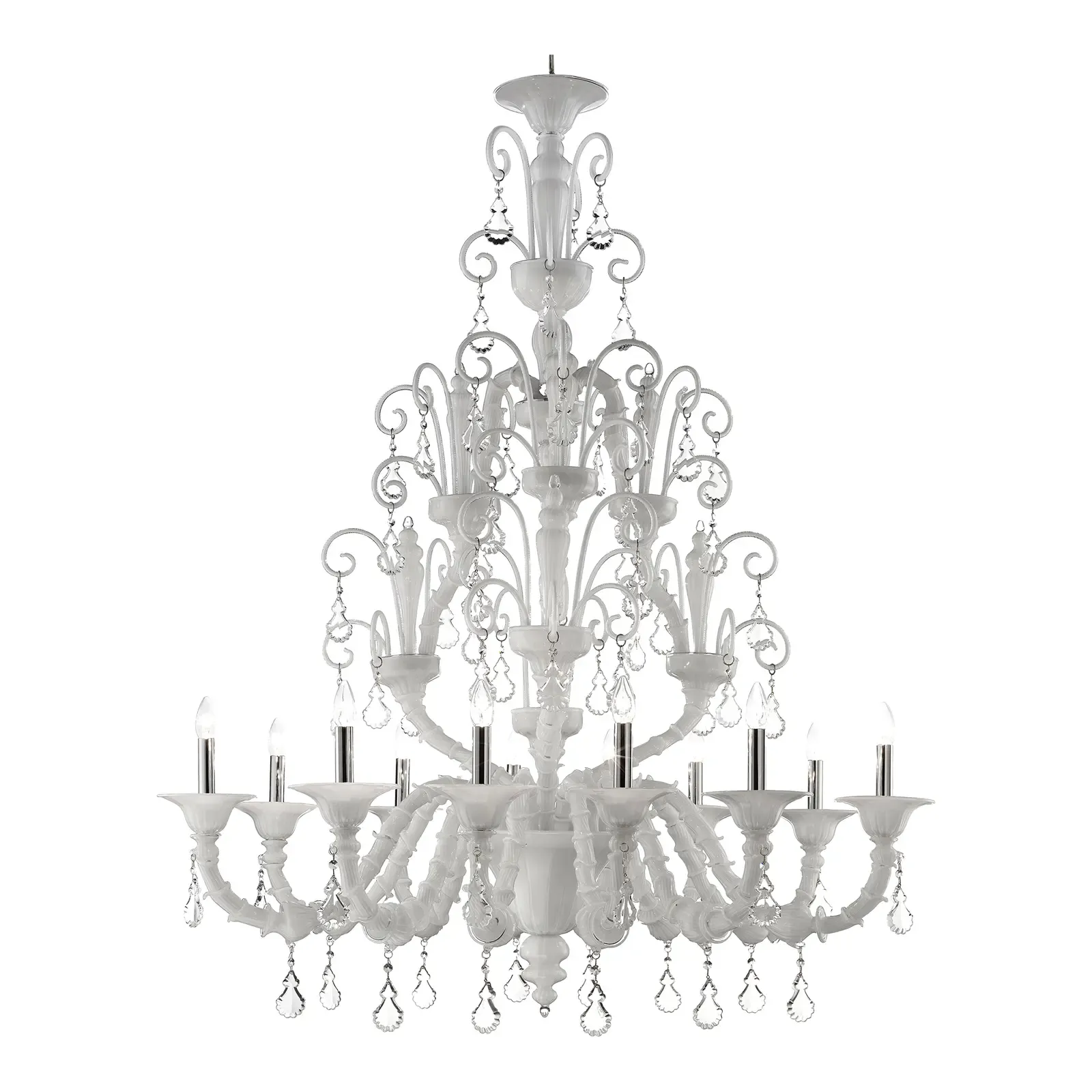 Handcrafted Modern White Ca’ Rezzonico Chandelier With Curled Murano Glass Details photo Lighting