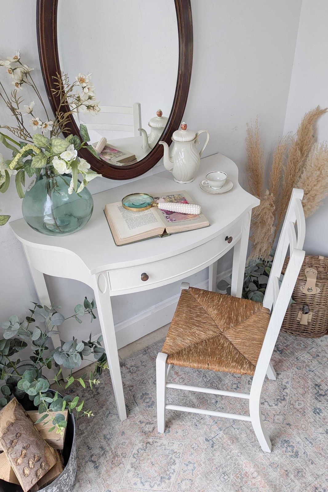 Compact/Petite White Country Cottage Style Dressing Table/Writing Desk & Chair Set photo for sale