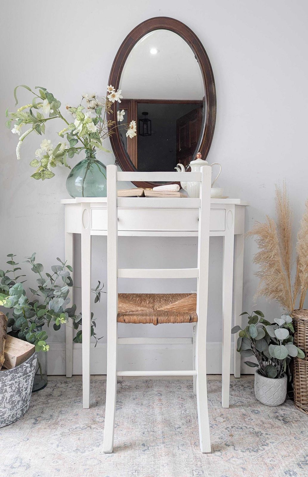 Compact/Petite White Country Cottage Style Dressing Table/Writing Desk & Chair Set photo vintage