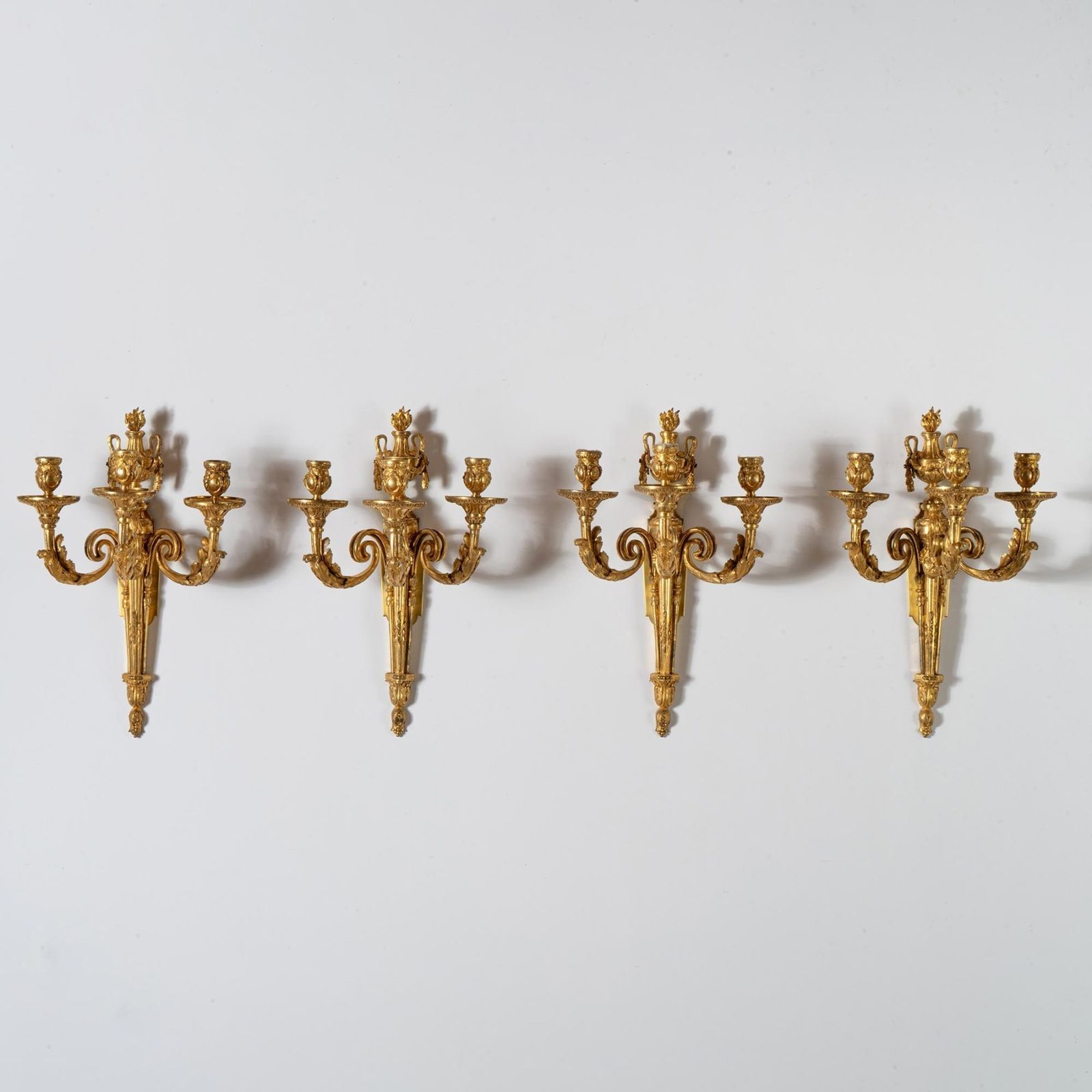 Set Of Four Louis XV Ormolu Three Branch Wall Lights Circa 1770 photo for sale