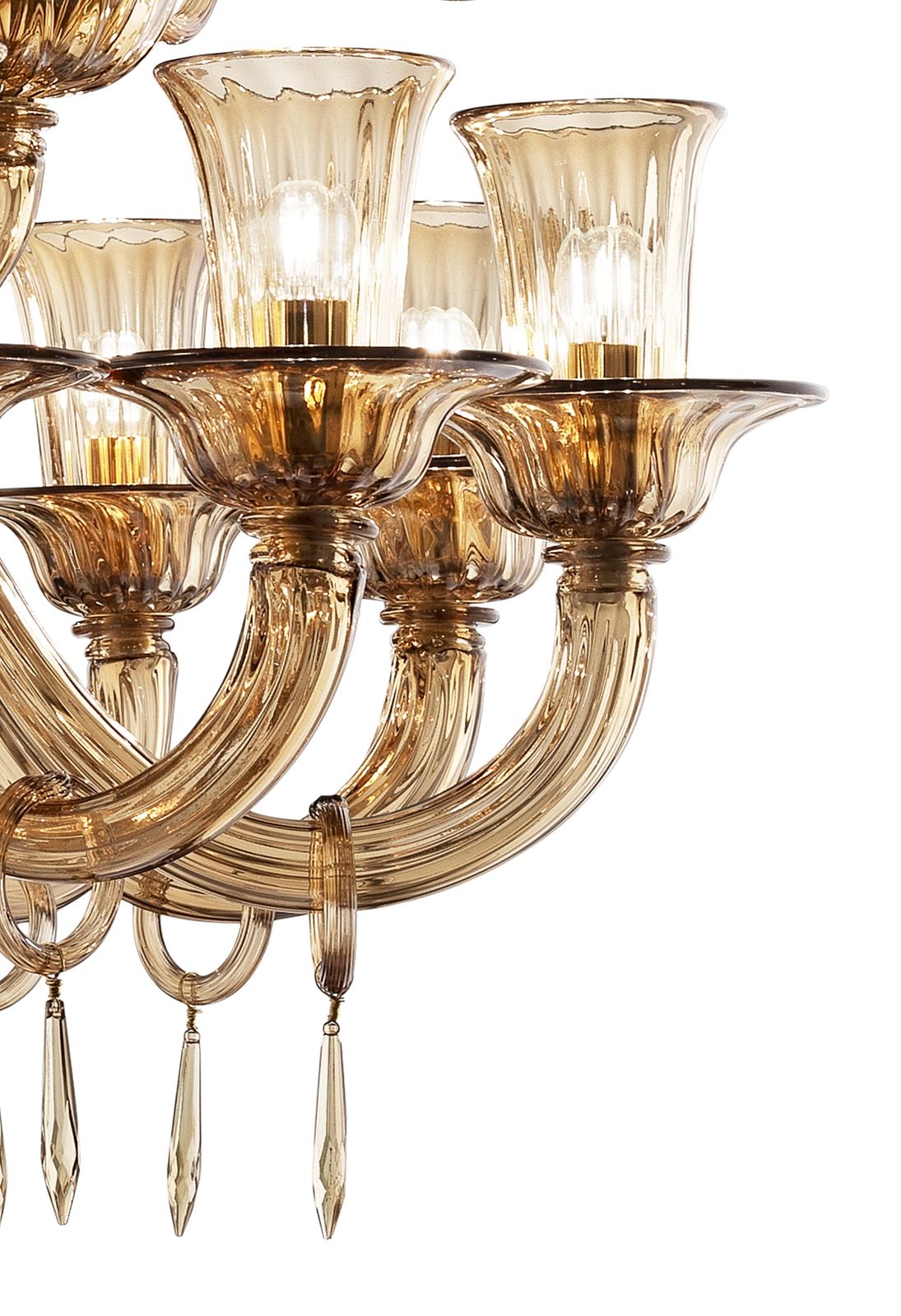 Contemporary Dark Amber "Pagliesco" Lively Curls Murano Glass Chandelier photo furniture