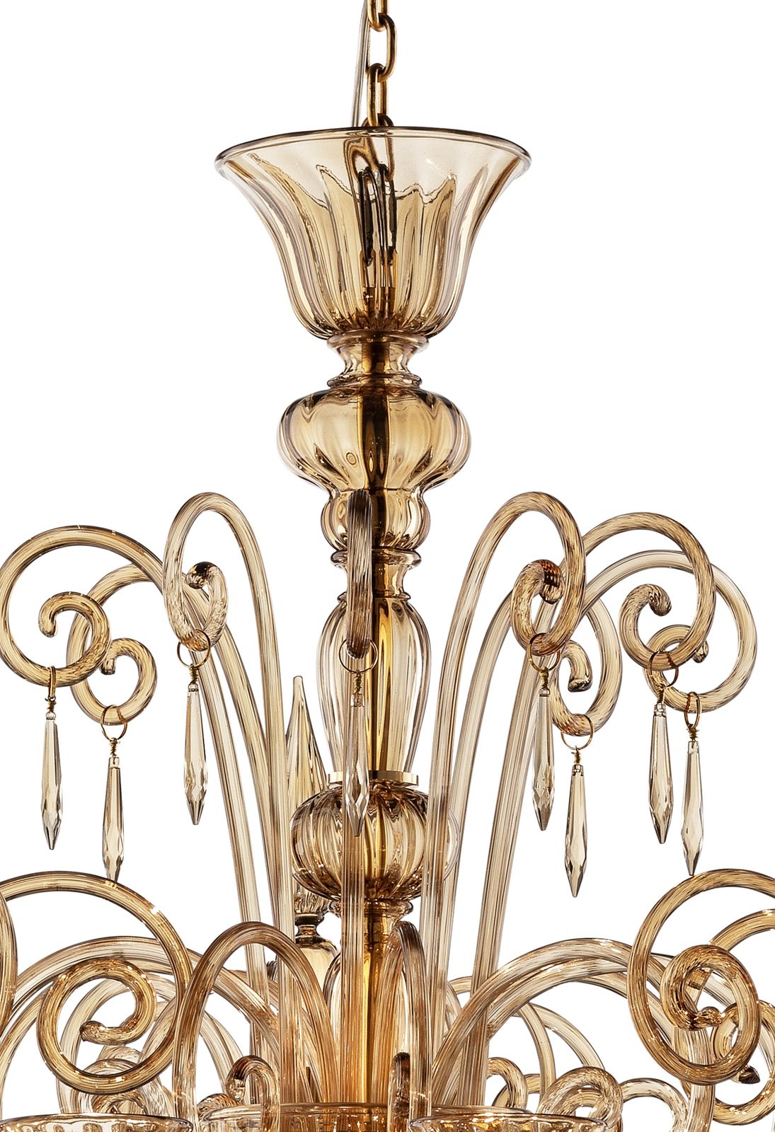 Contemporary Dark Amber "Pagliesco" Lively Curls Murano Glass Chandelier photo for sale