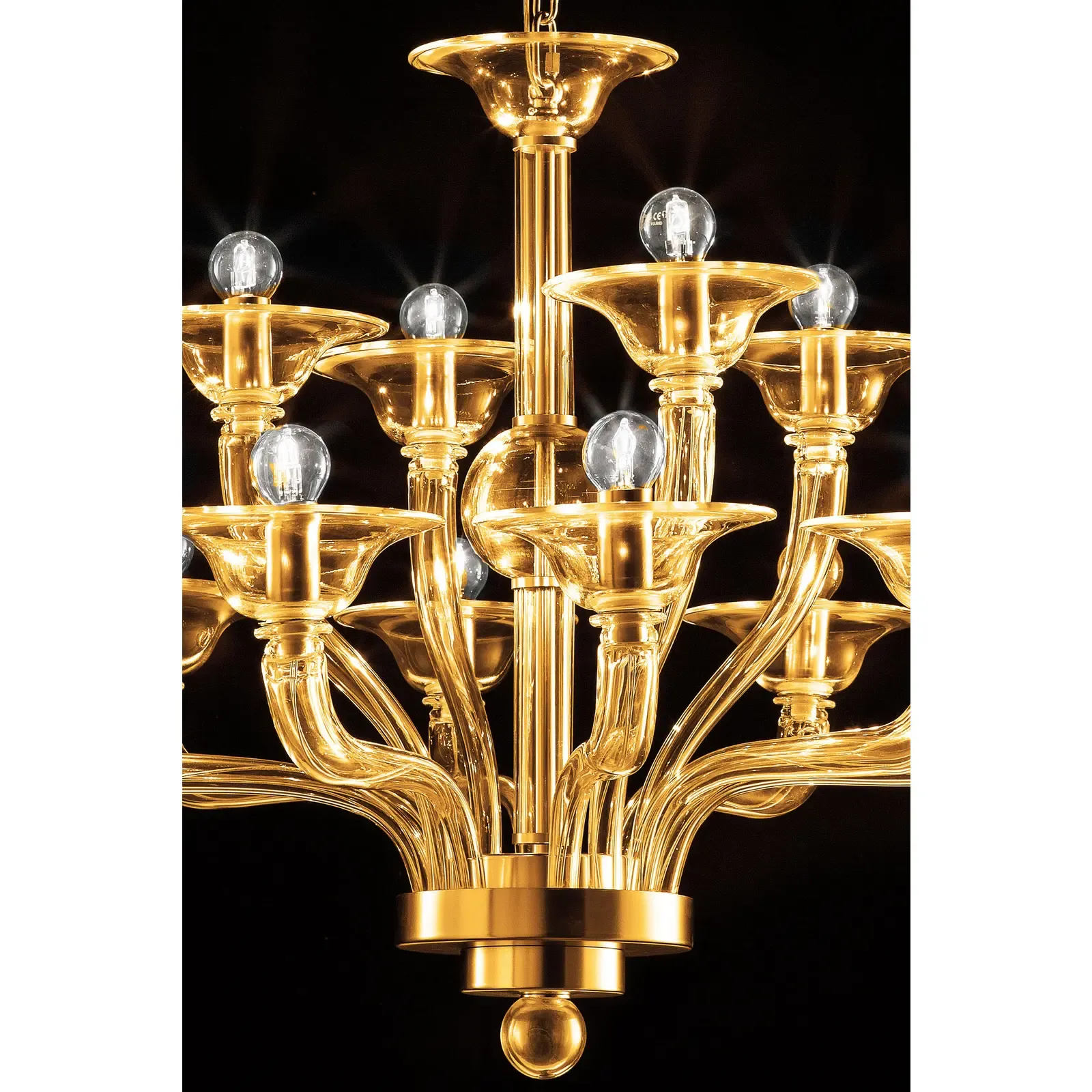 Modern Amber Linear Murano Glass Gold Chandelier In Contemporary Style photo 22567.0