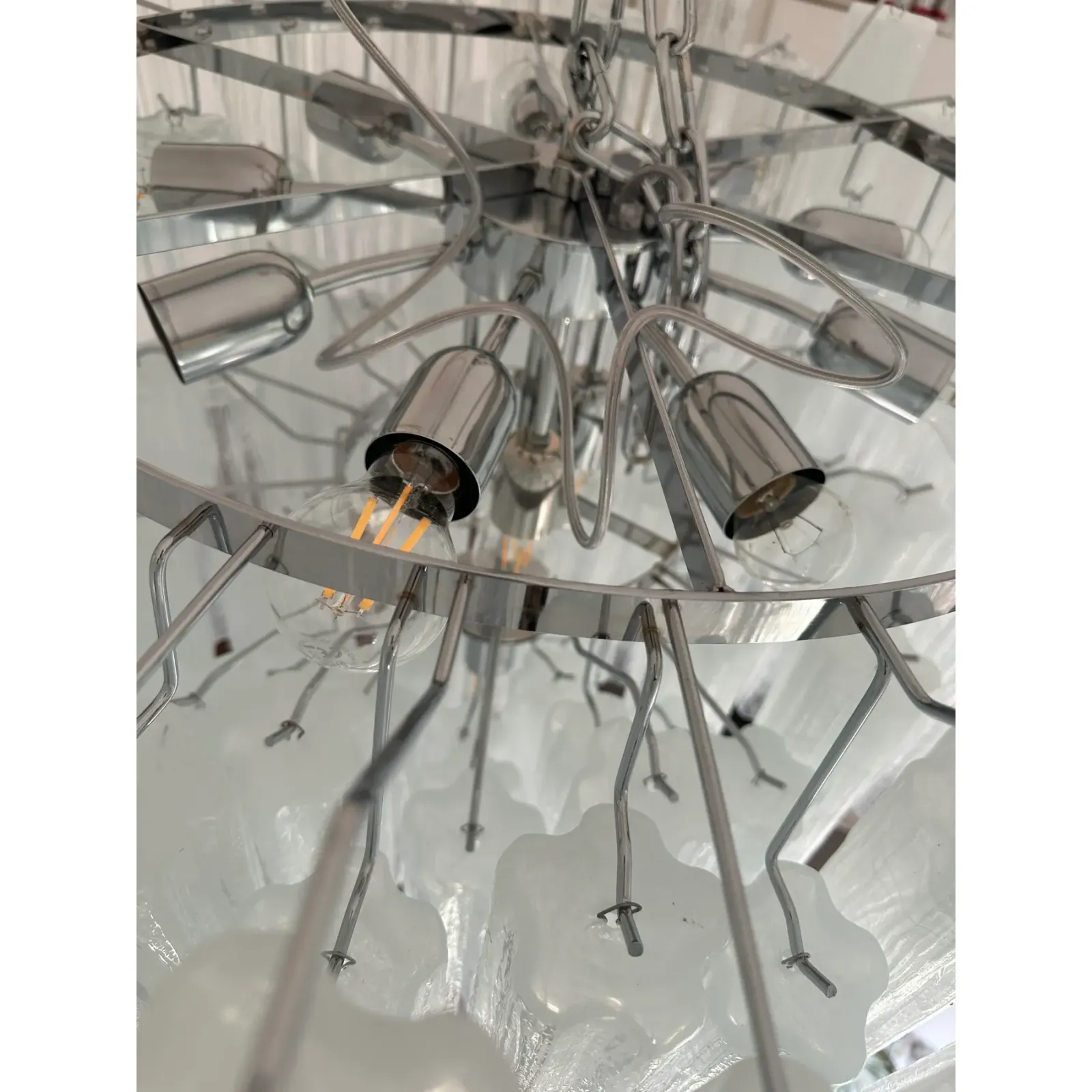 Modern Large Venetian White Alabastro Tronchi Murano Glass Chandelier By Simoeng photo 9065.0