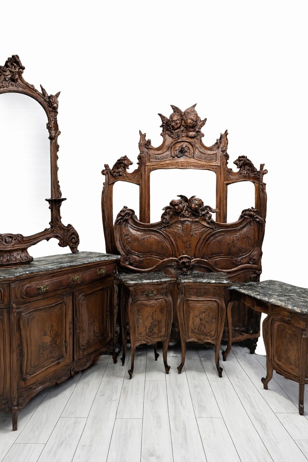 photo vinterior Antique Art Nouveau Italian Bedroom Set Chateau Statement Furniture