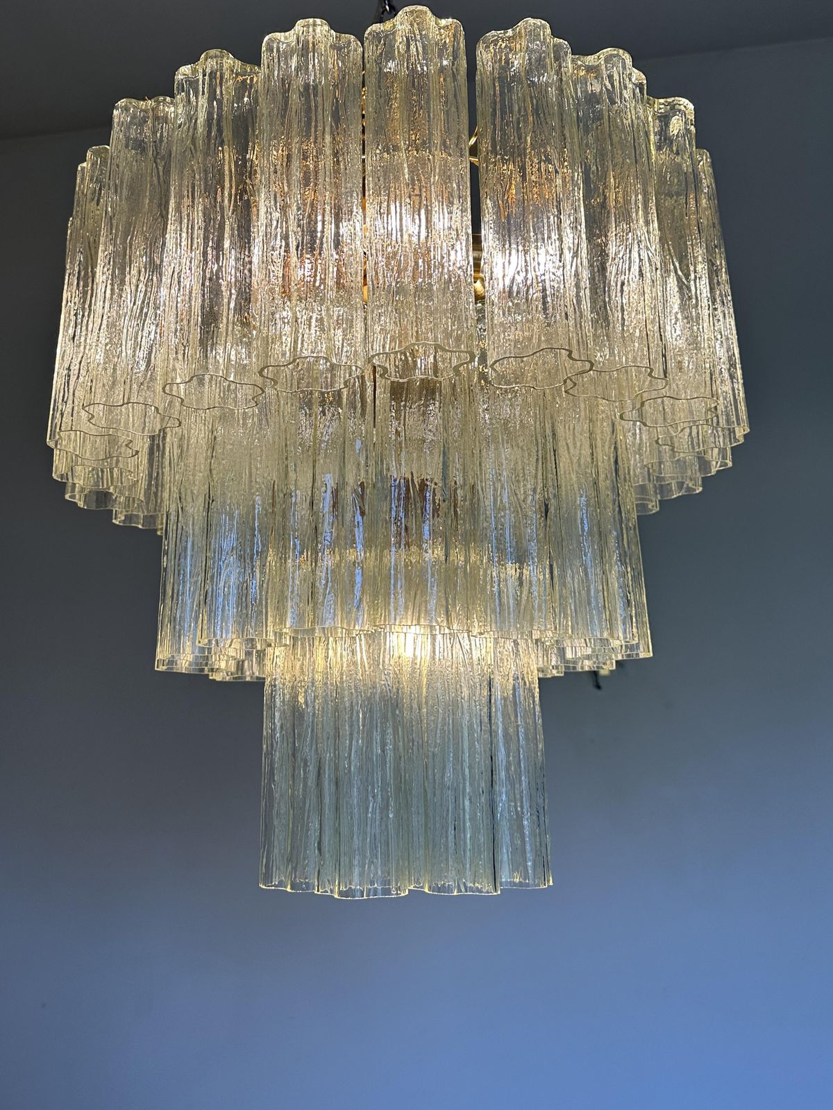 Scenographic Italian Hand Made Flush Mount With Old Crystal “Tronchi” Murano Glass photo vinterior