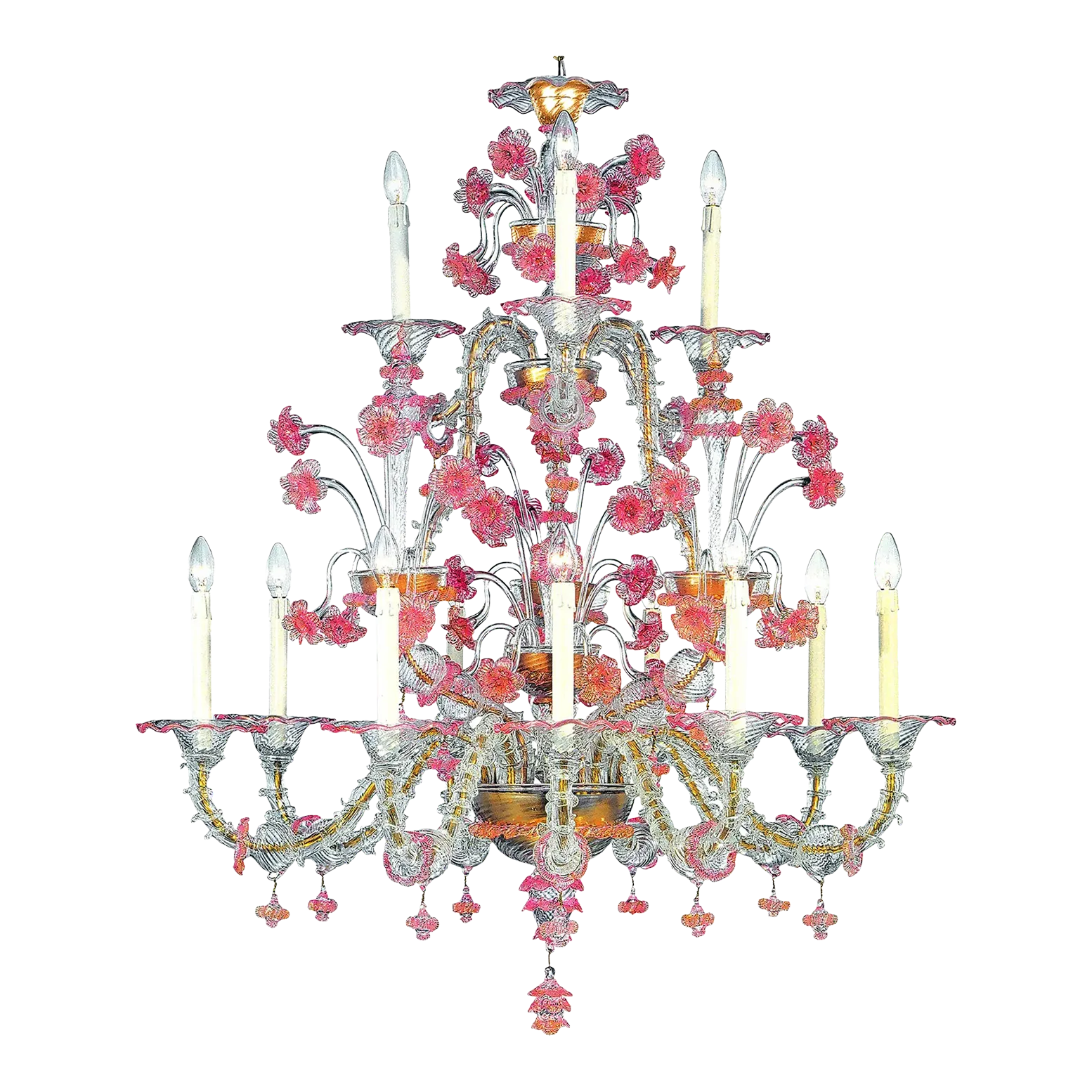 Luxury Pink And Transparent Venetian Murano Glass Chandelier