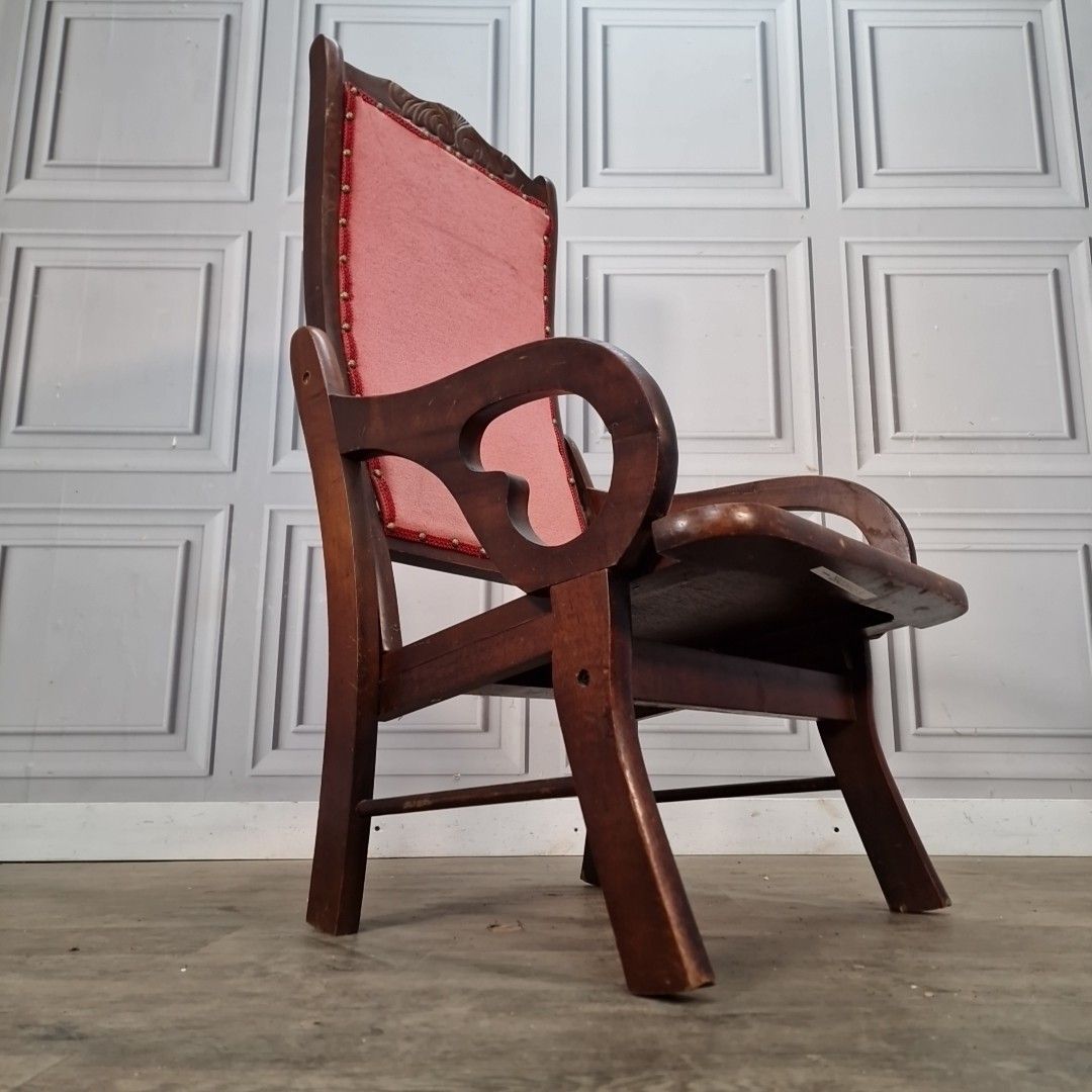 Vintage High Back Armchair Solid Hardwood Antique Arts & Crafts Style Chair photo for sale