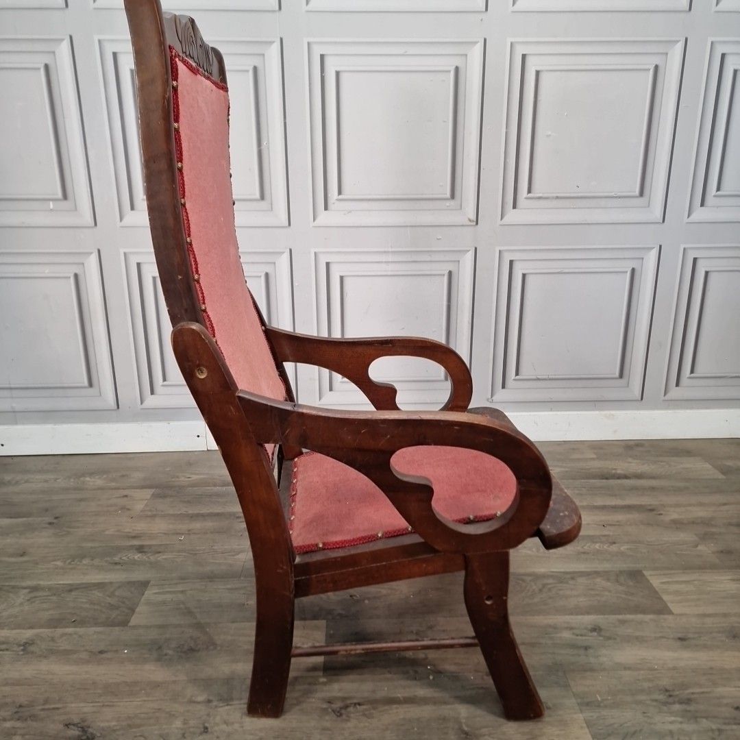 120.0 Vintage High Back Armchair Solid Hardwood Antique Arts & Crafts Style Chair photo