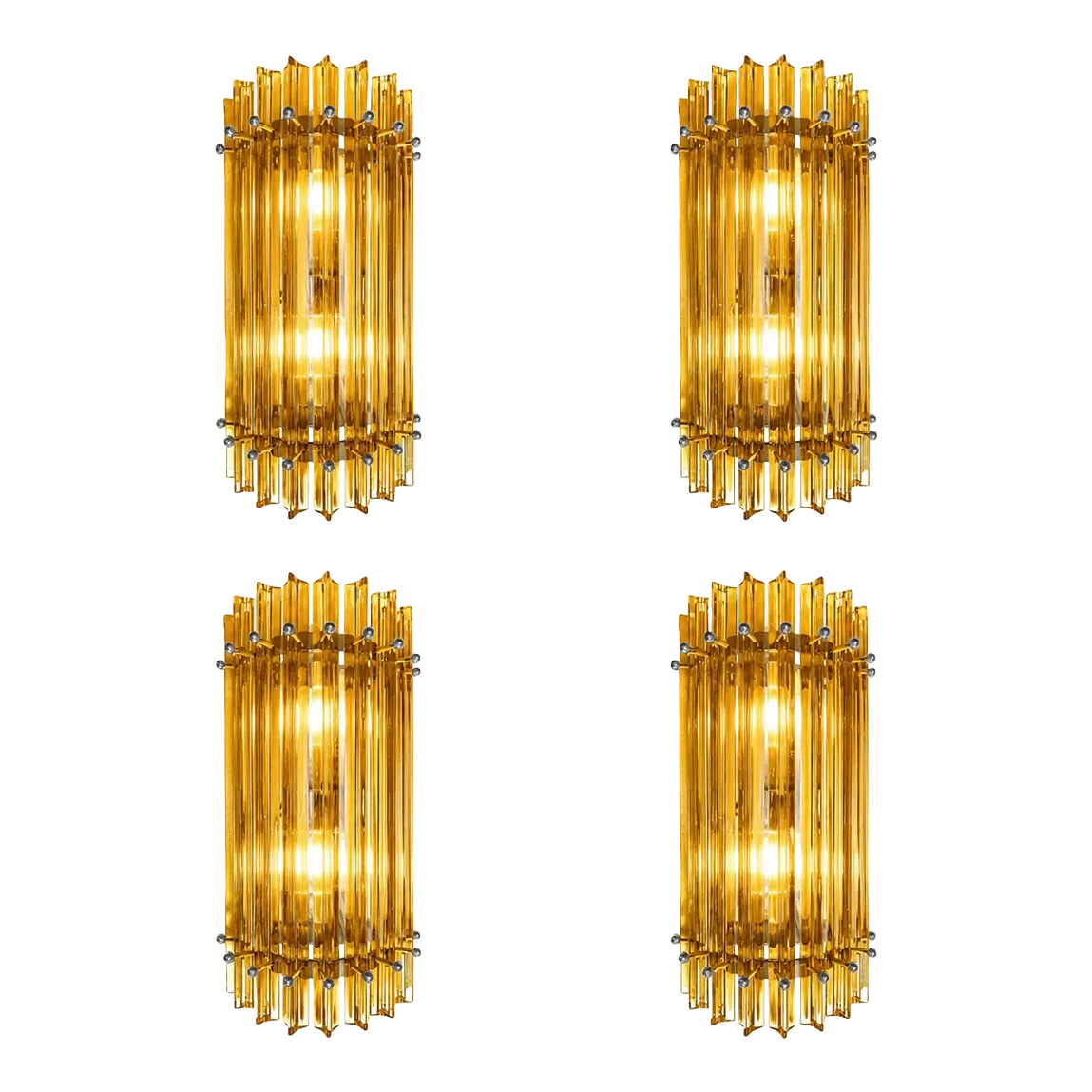 Modern Amber “Triedro” Murano Glass Wall Sconce In Venini Design   Lot Of 4