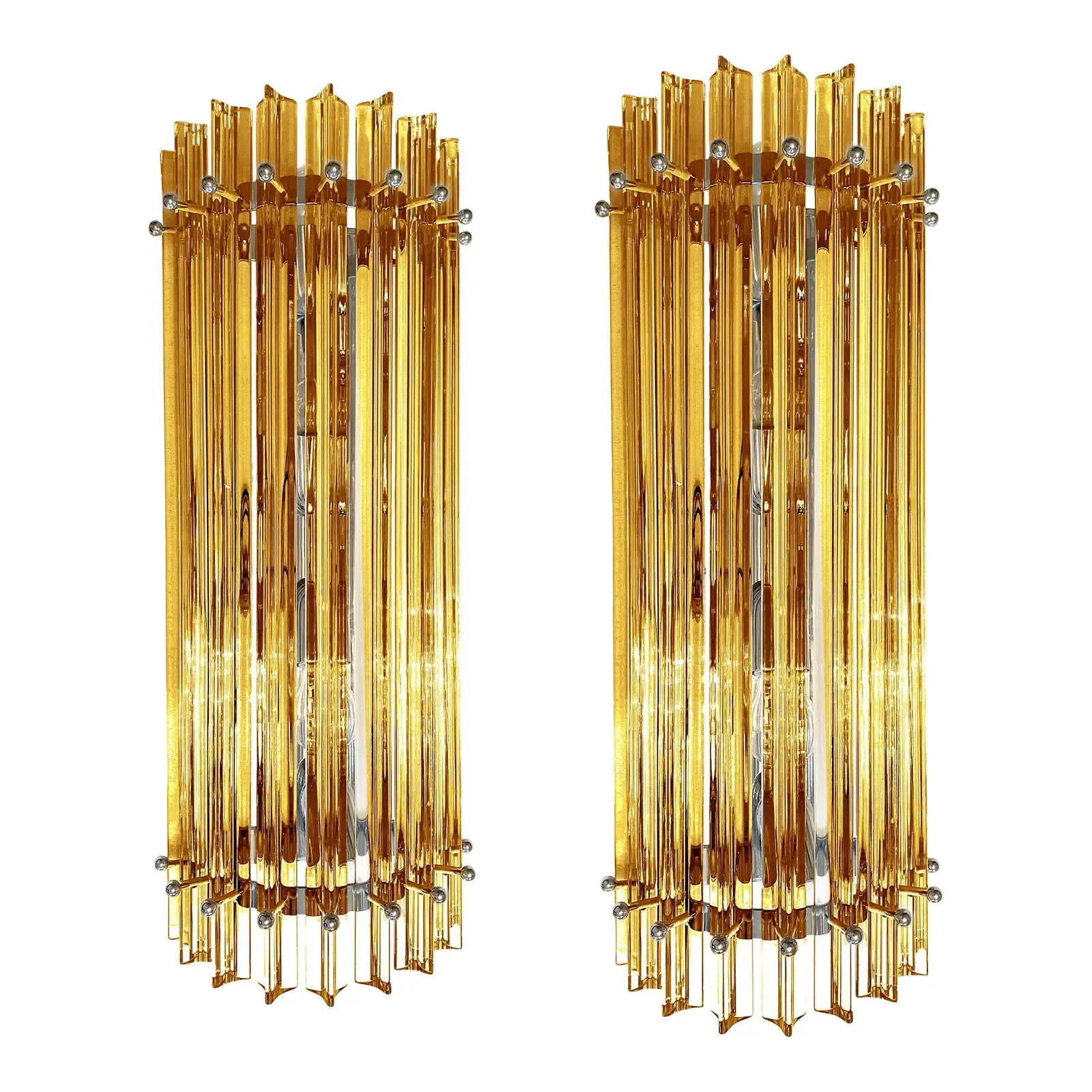 Modern Amber “Triedro” Murano Glass Wall Sconce In Venini Design   Lot Of 4 photo for sale