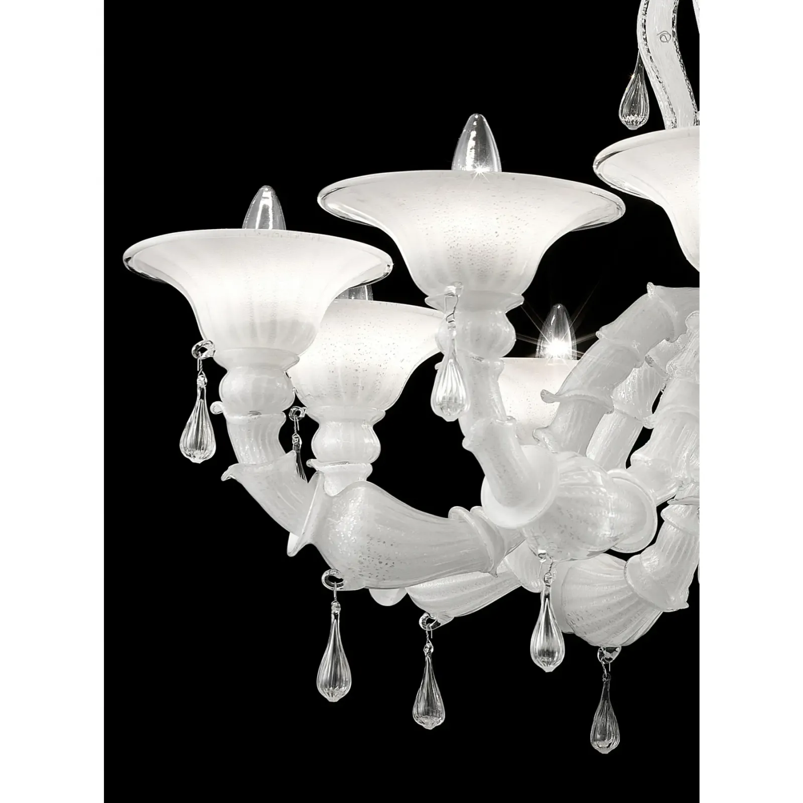 White Venetian “Ca’ Rezzonico” Murano Glass Chandelier With Clear Glass Drops photo for sale