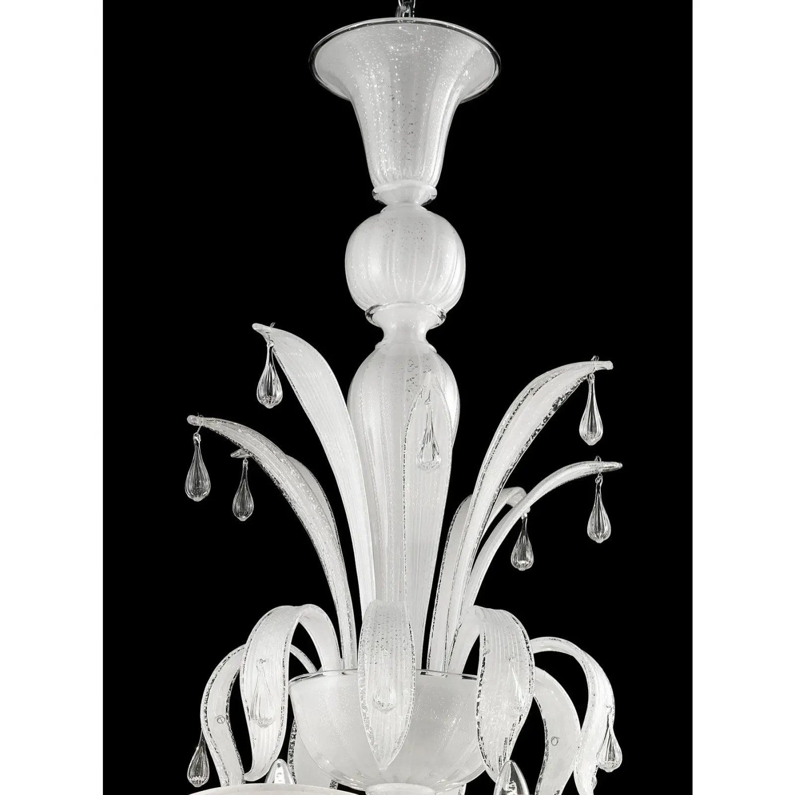 White Venetian “Ca’ Rezzonico” Murano Glass Chandelier With Clear Glass Drops photo Lighting
