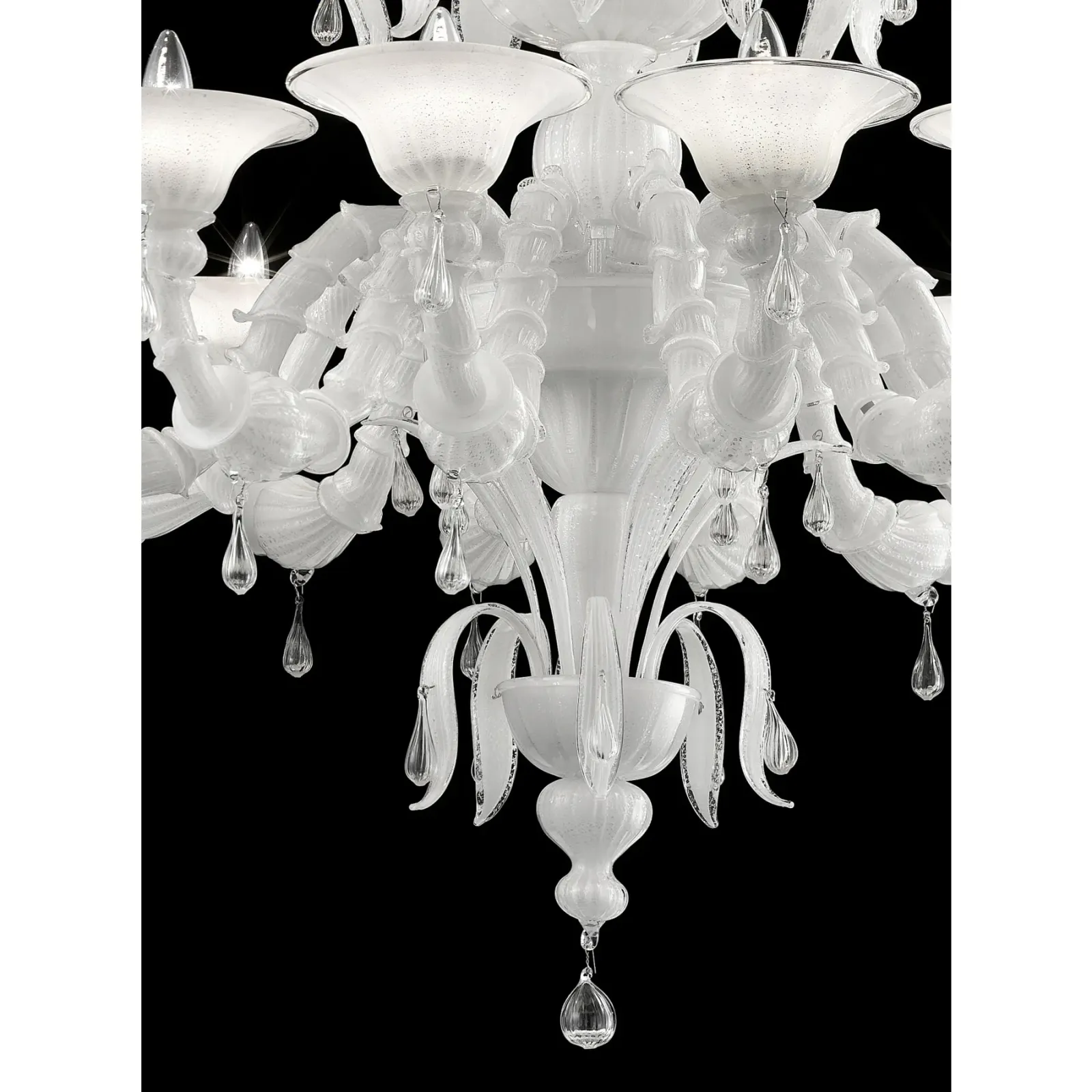 White Venetian “Ca’ Rezzonico” Murano Glass Chandelier With Clear Glass Drops photo vinterior