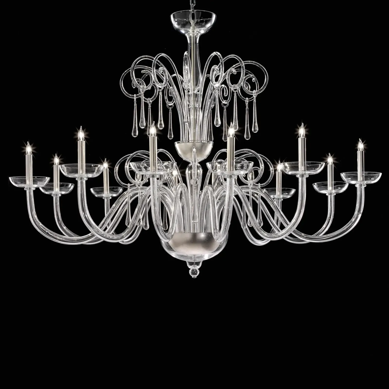 Grand Venetian “Curls” Murano Glass Chandelier In Clear Glass photo furniture
