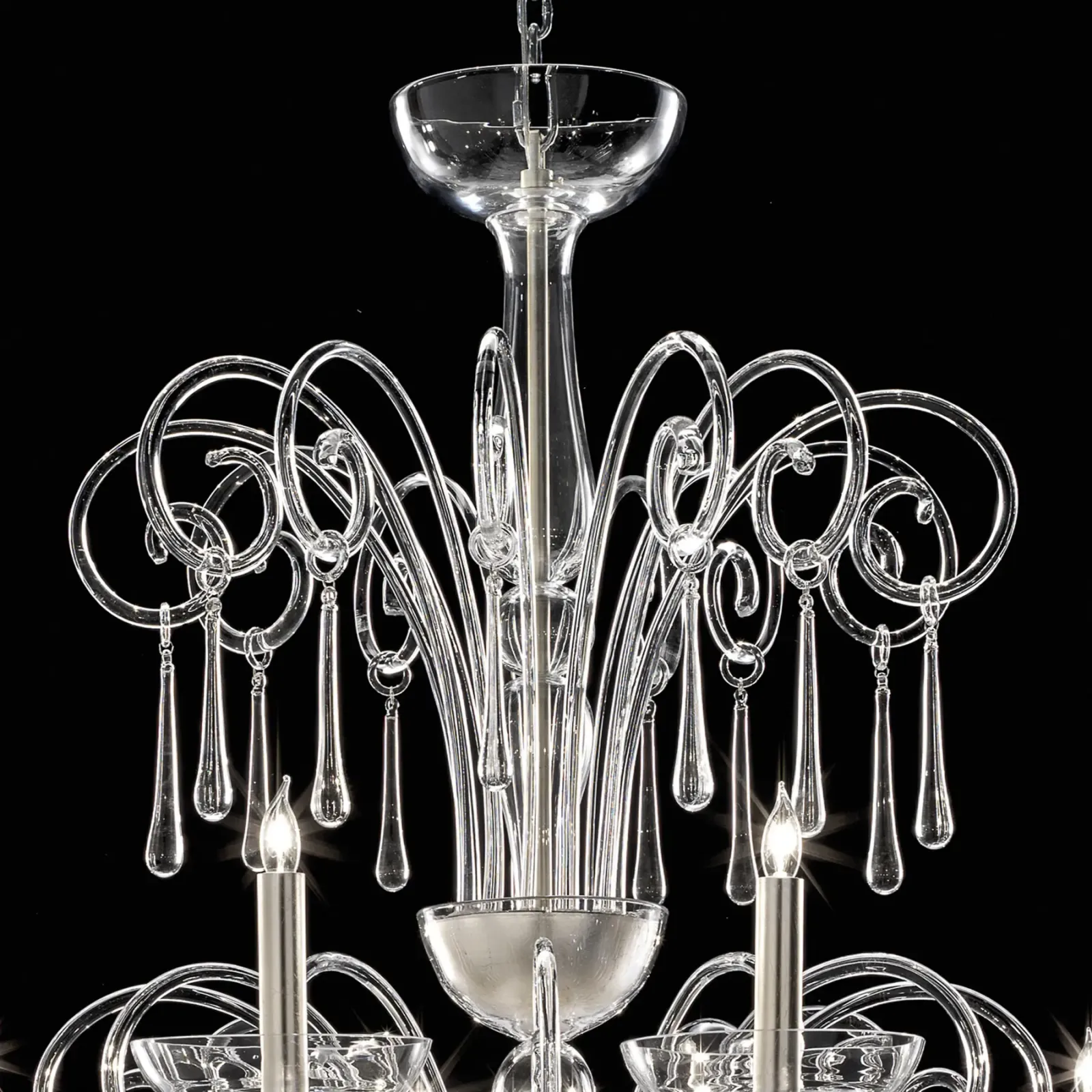 Grand Venetian “Curls” Murano Glass Chandelier In Clear Glass photo for sale