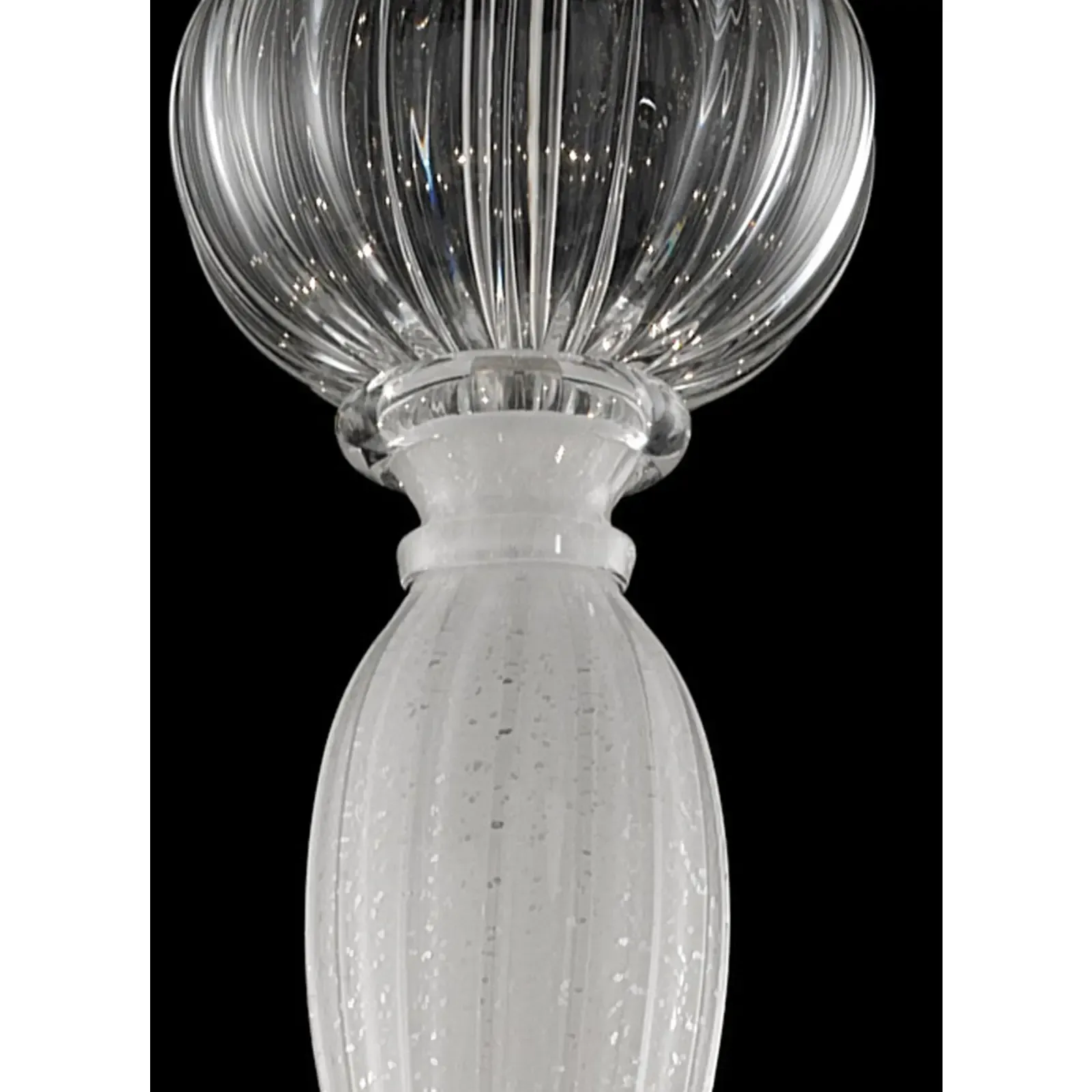 Modern Venetian Murano Glass Chandelier In Transparent And White Tones With Silver Leaf photo for sale