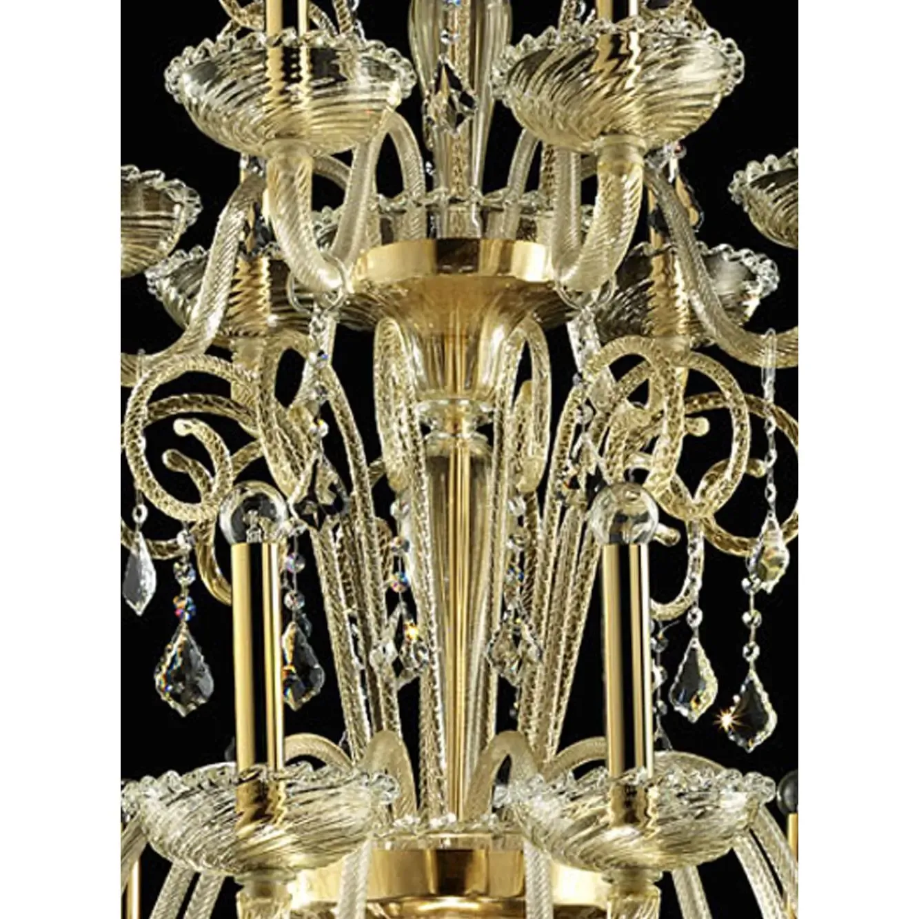Ornate Imperial Venetian Chandelier With Gold Curled Murano Glass photo vinterior