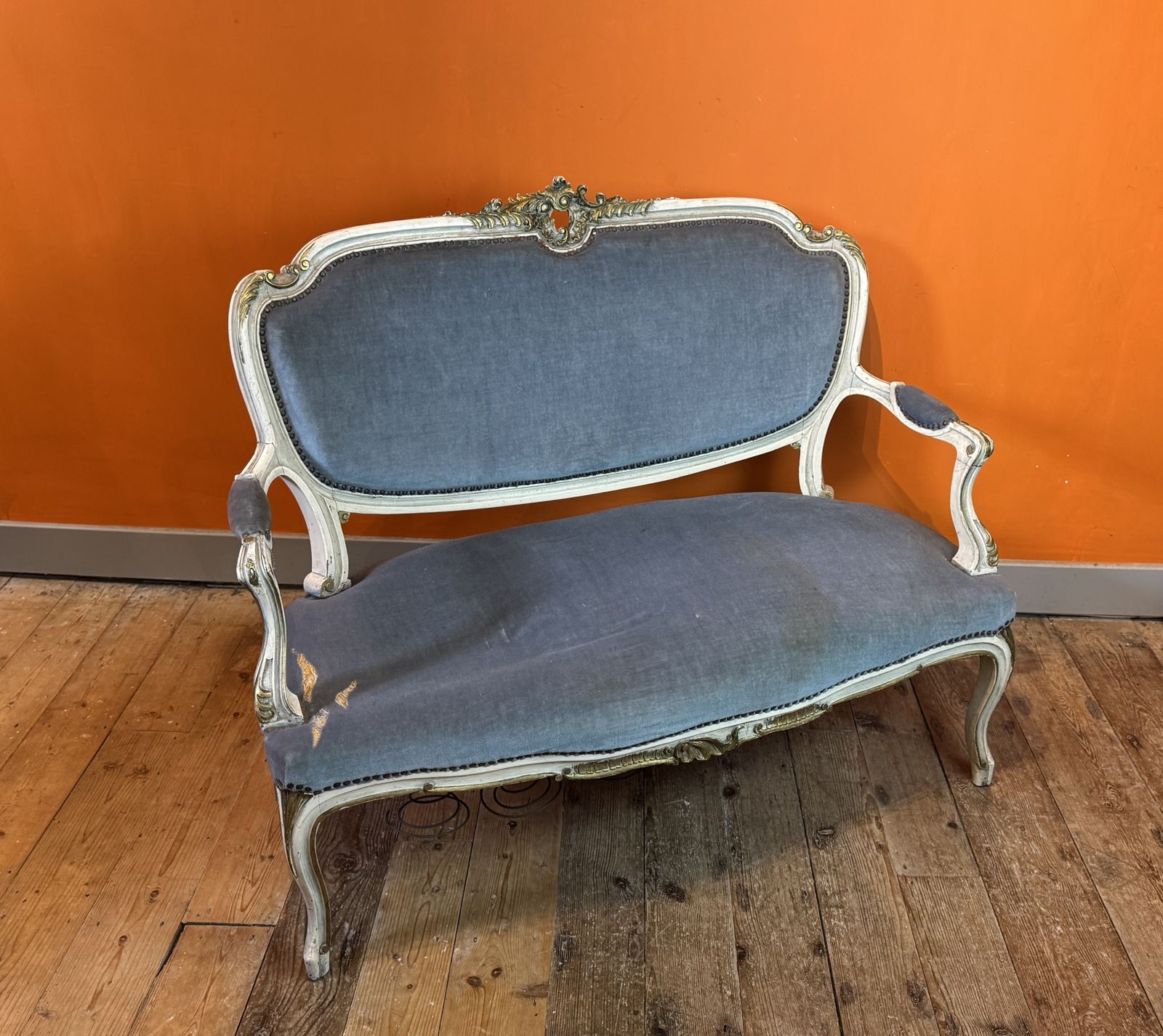 Antique French Two Seat Painted Sofa In Louis XV Style For Recovering photo 575.0