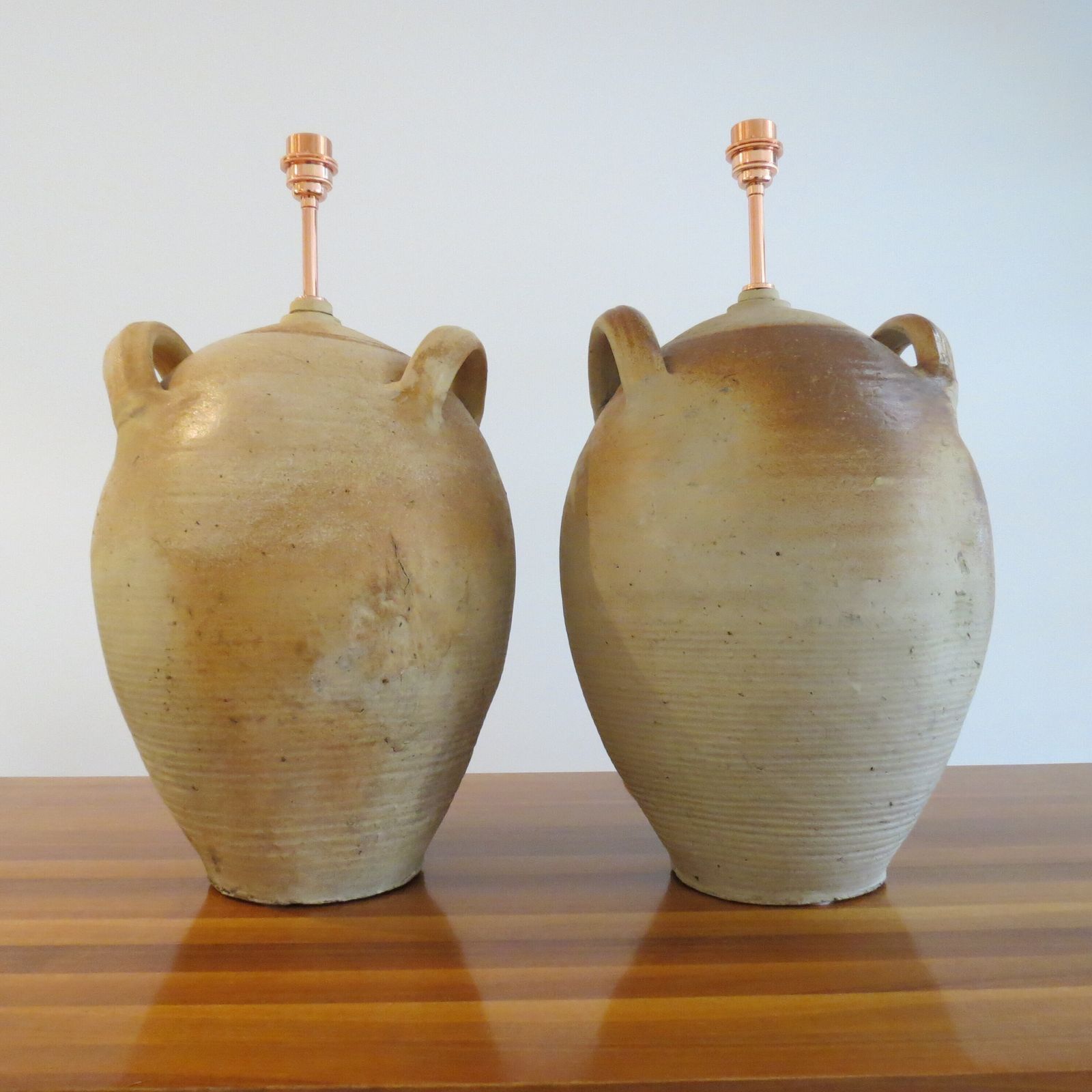 Pair Of Very Large Pottery Olive Oil Jar Table Lamps
