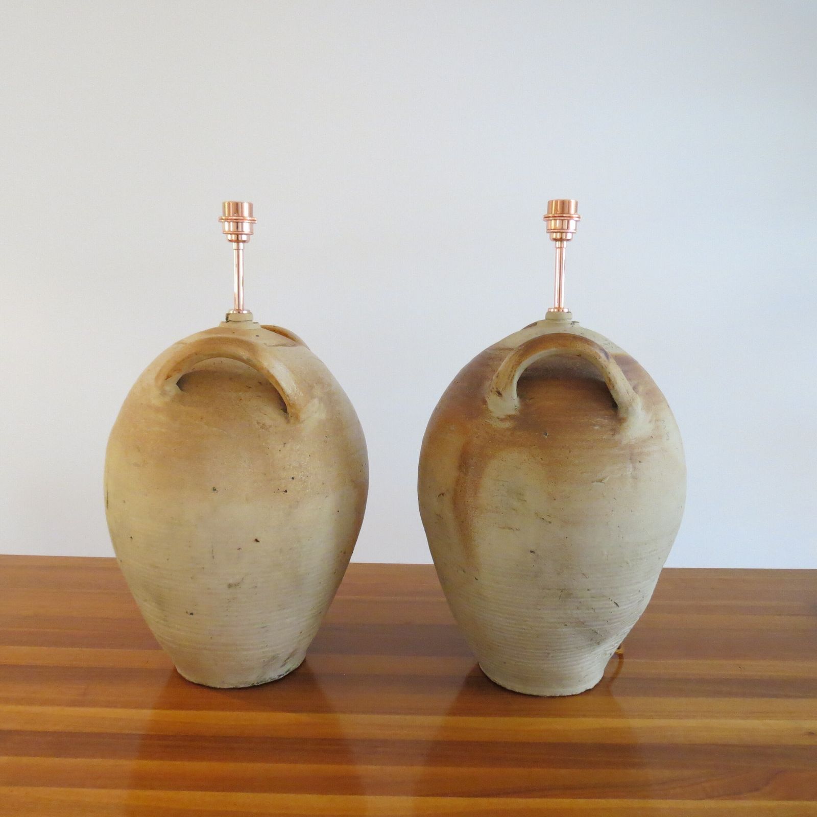 Pair Of Very Large Pottery Olive Oil Jar Table Lamps photo vintage