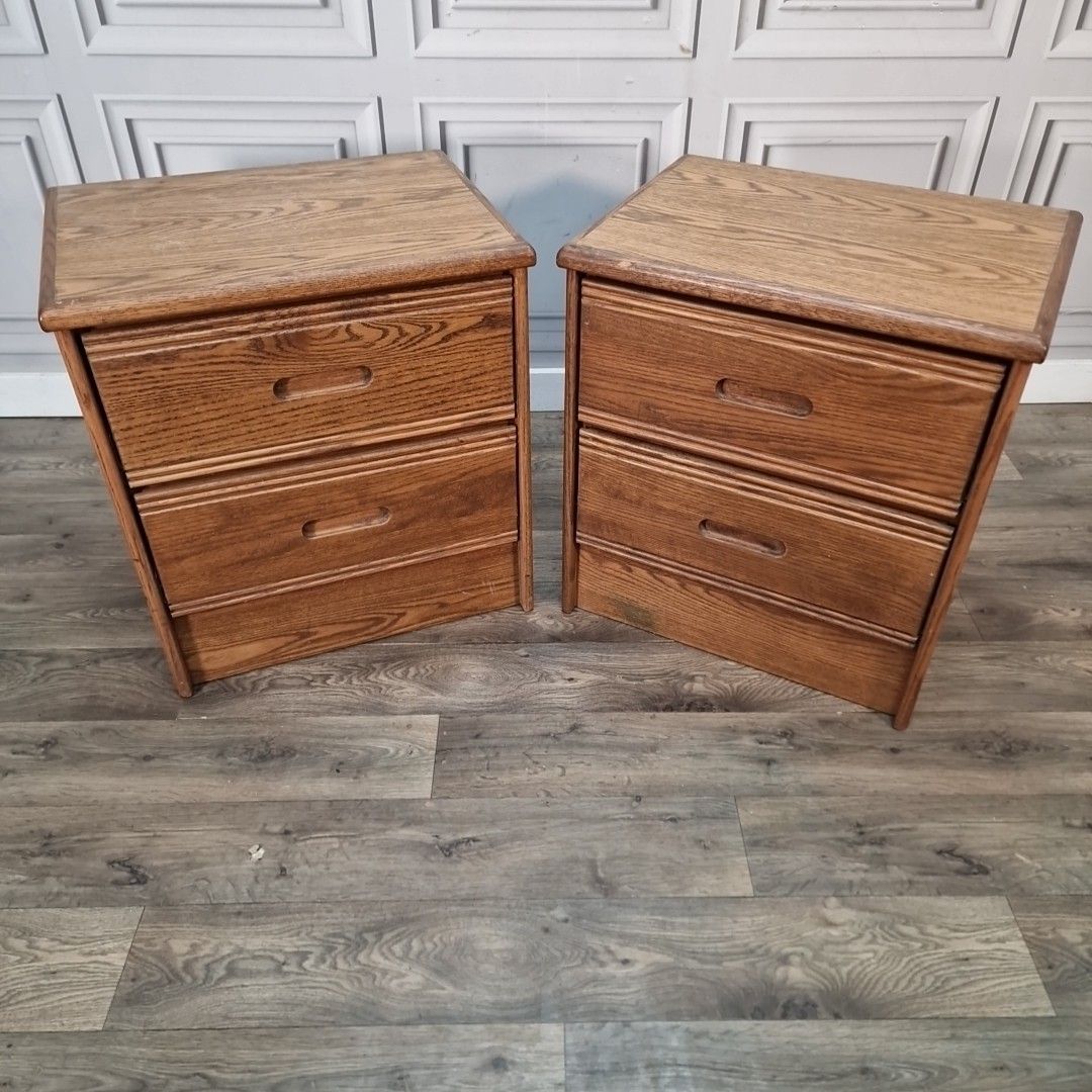 Pair Military Bedside Cabinets Vintage Oak Effect 2 Drawer Us Navy Tables photo for sale