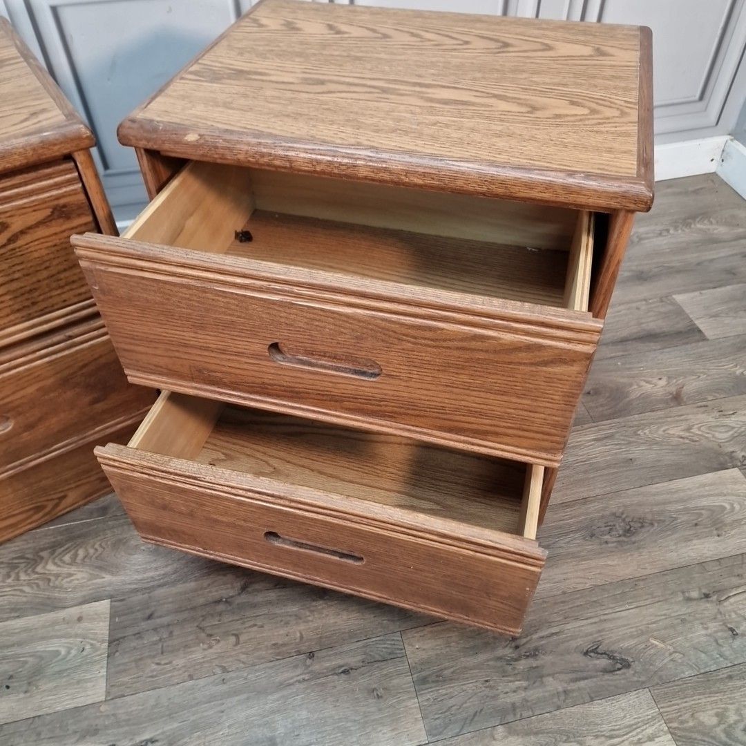 Pair Military Bedside Cabinets Vintage Oak Effect 2 Drawer Us Navy Tables photo 230.0