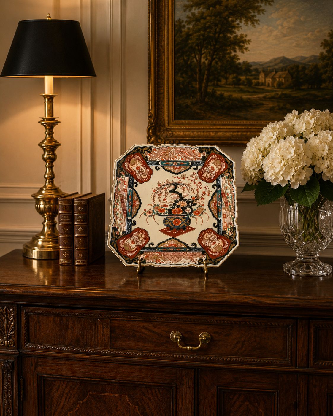 Antique Japanese Imari Porcelain Charger Plate Hand Painted Floral Bird Design Decorative Dish photo furniture