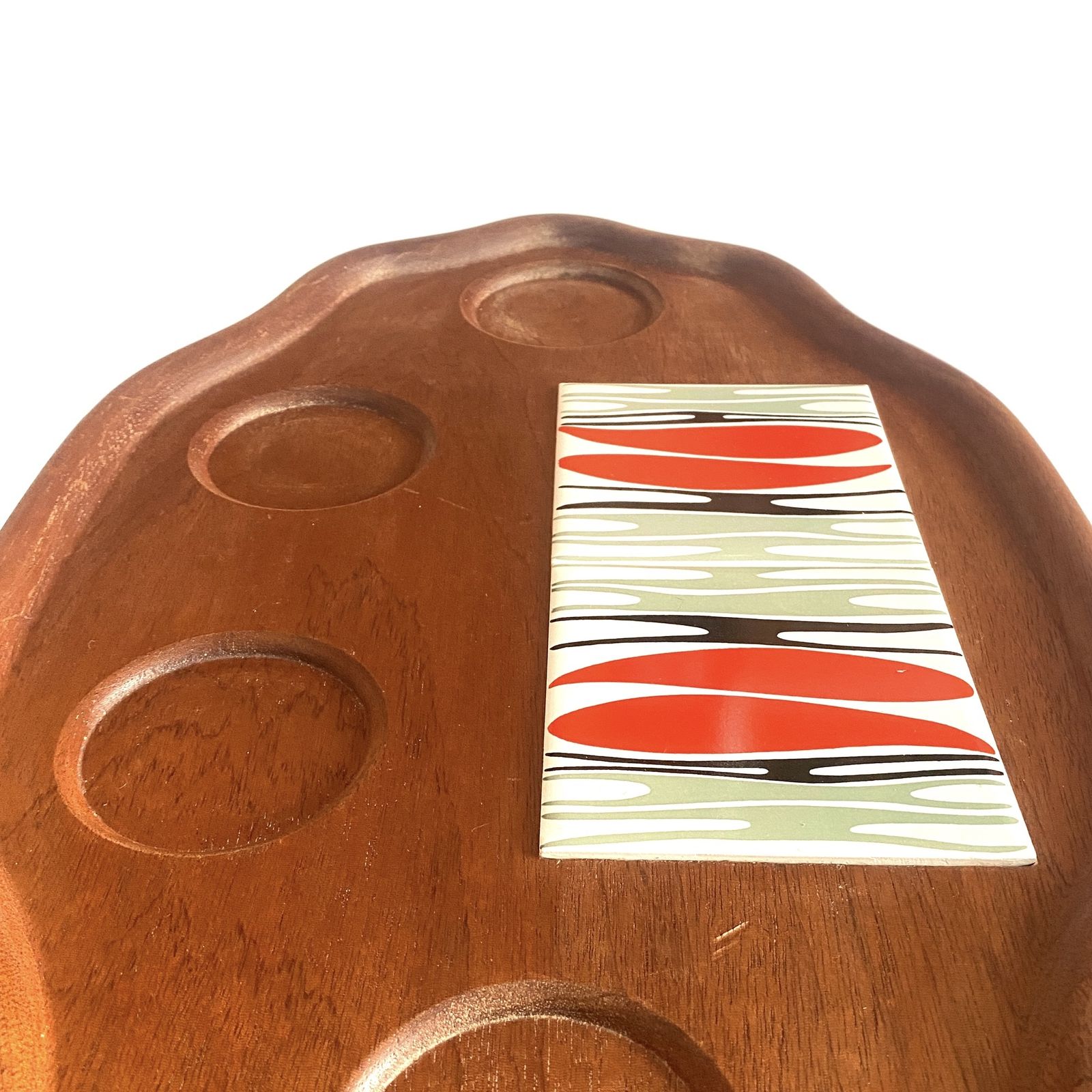 Large Mid Century Modern Drinks Tray With Tiled Section, 1960s Barware photo 50.0