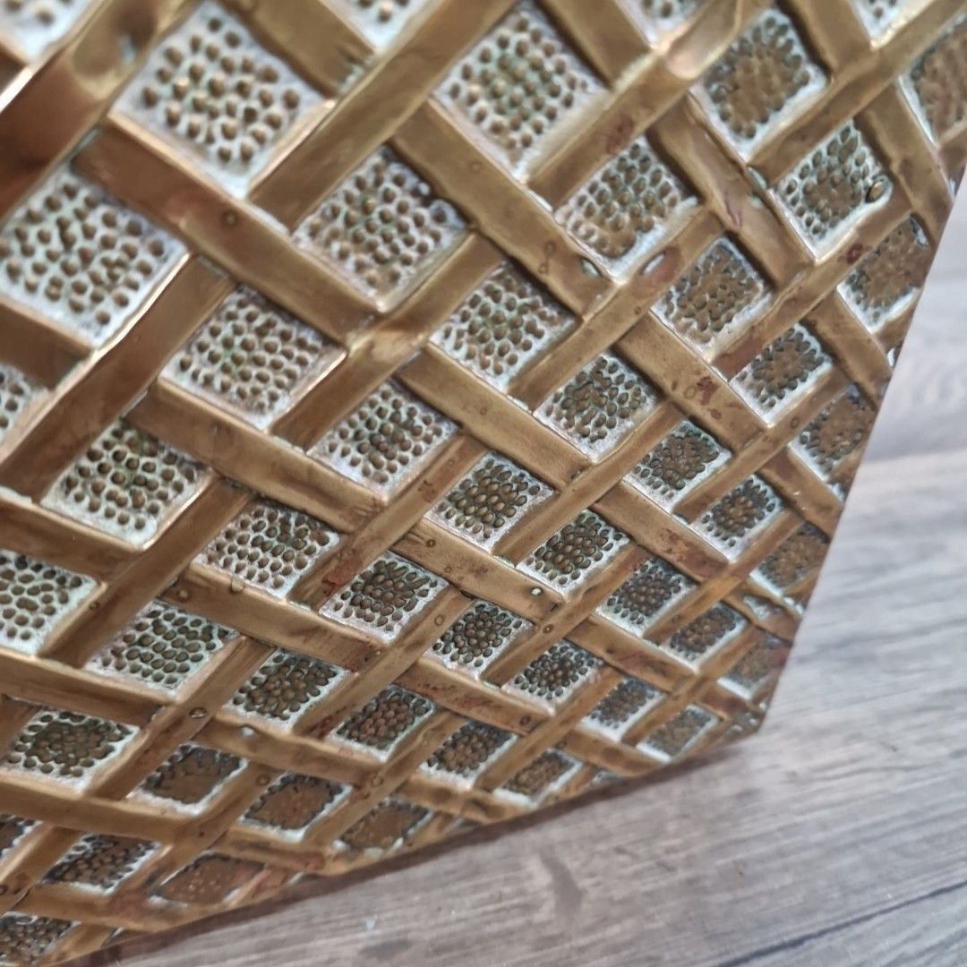 photo for sale Vintage Brass Magazine Rack Embossed Lattice Style Newspaper Paper Holder Retro