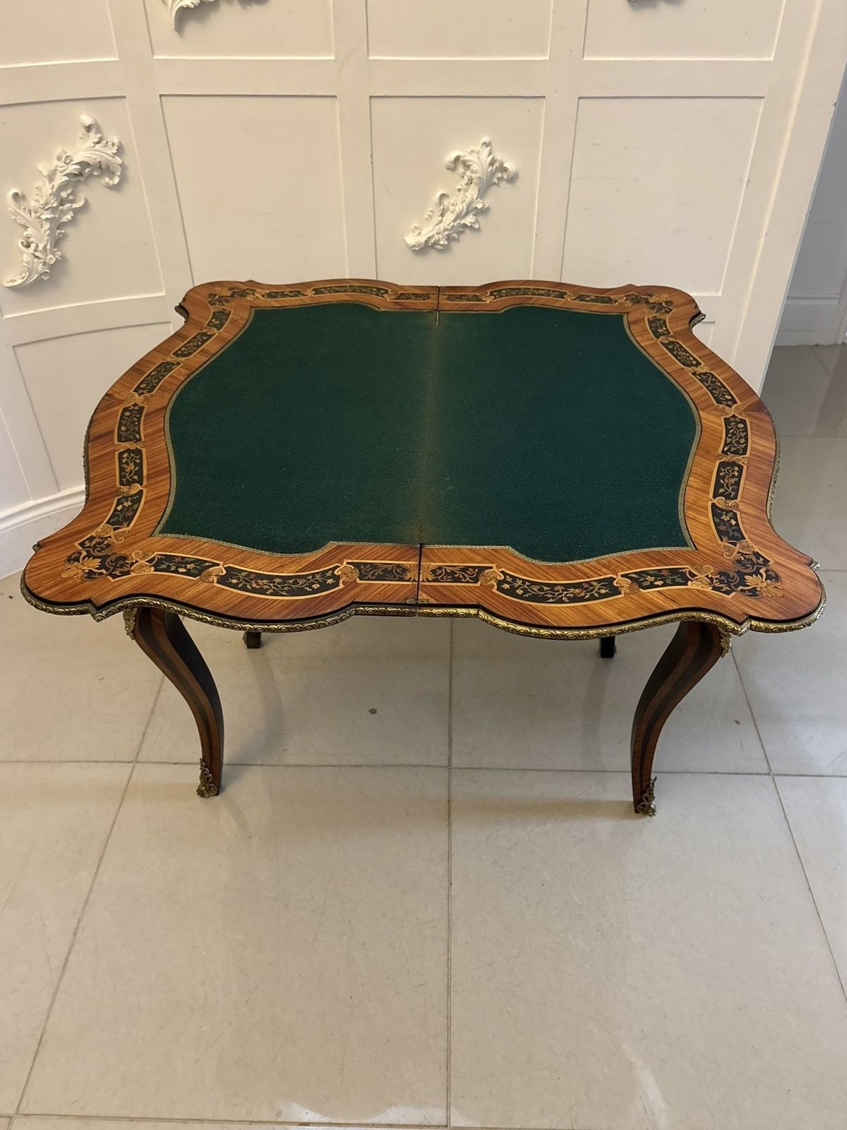 photo furniture Antique French Kingwood Marquetry Card Table Ormolu Mounted Louis XV Style