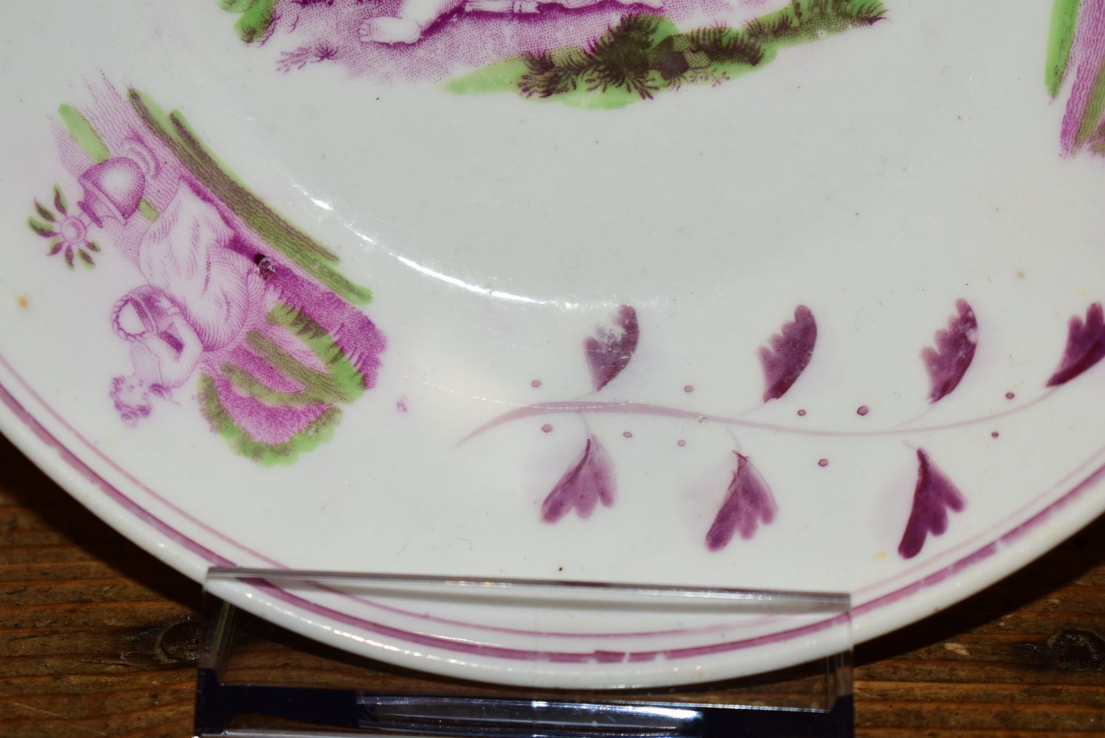 Staffordshire Porcelain Cupid & Pan Saucer Dish, Puce CamaïEU Rose, C. 1800 photo vinterior