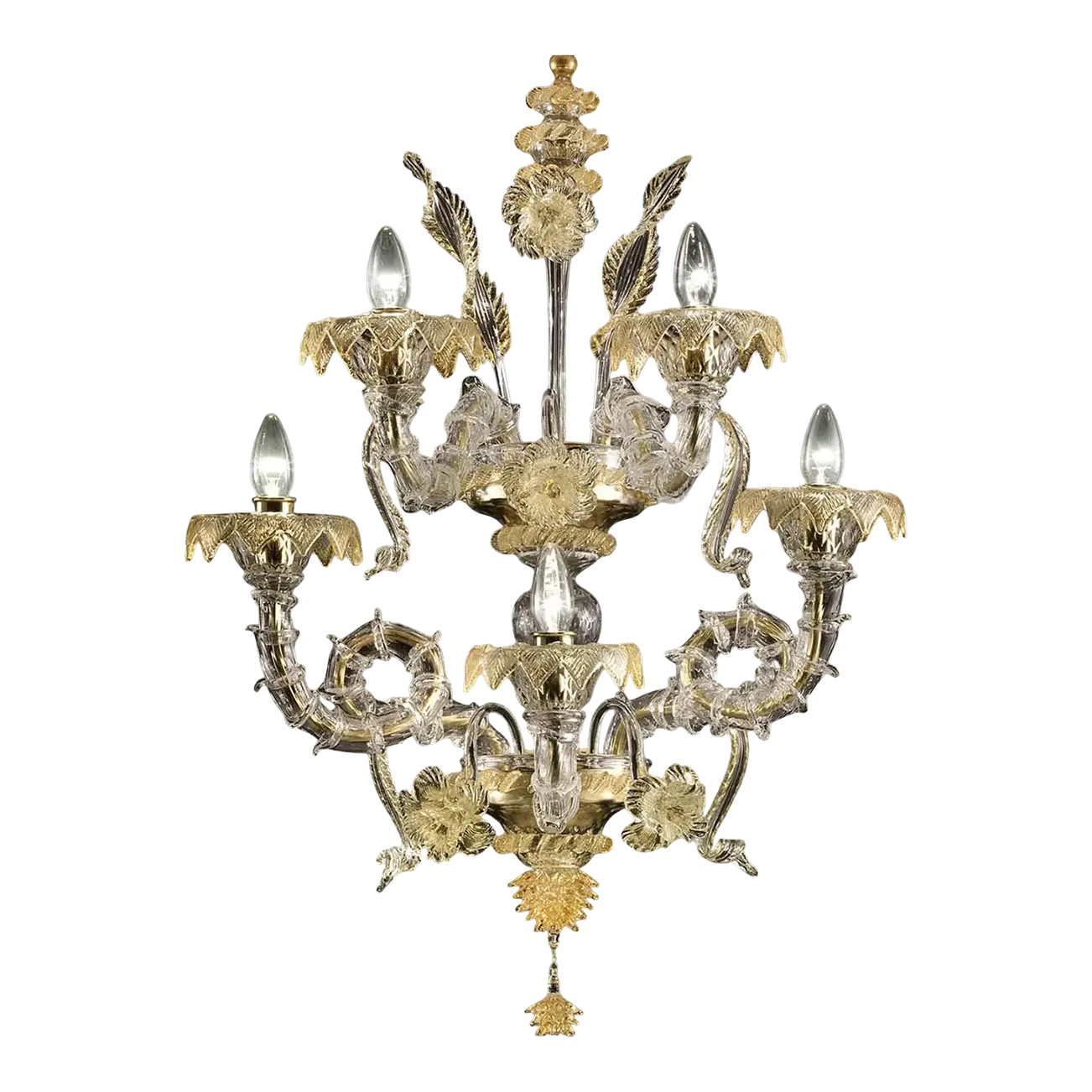 Luxury Imperial Venetian Ca’ Rezzonico Murano Glass With Gold Leaf And Flowers